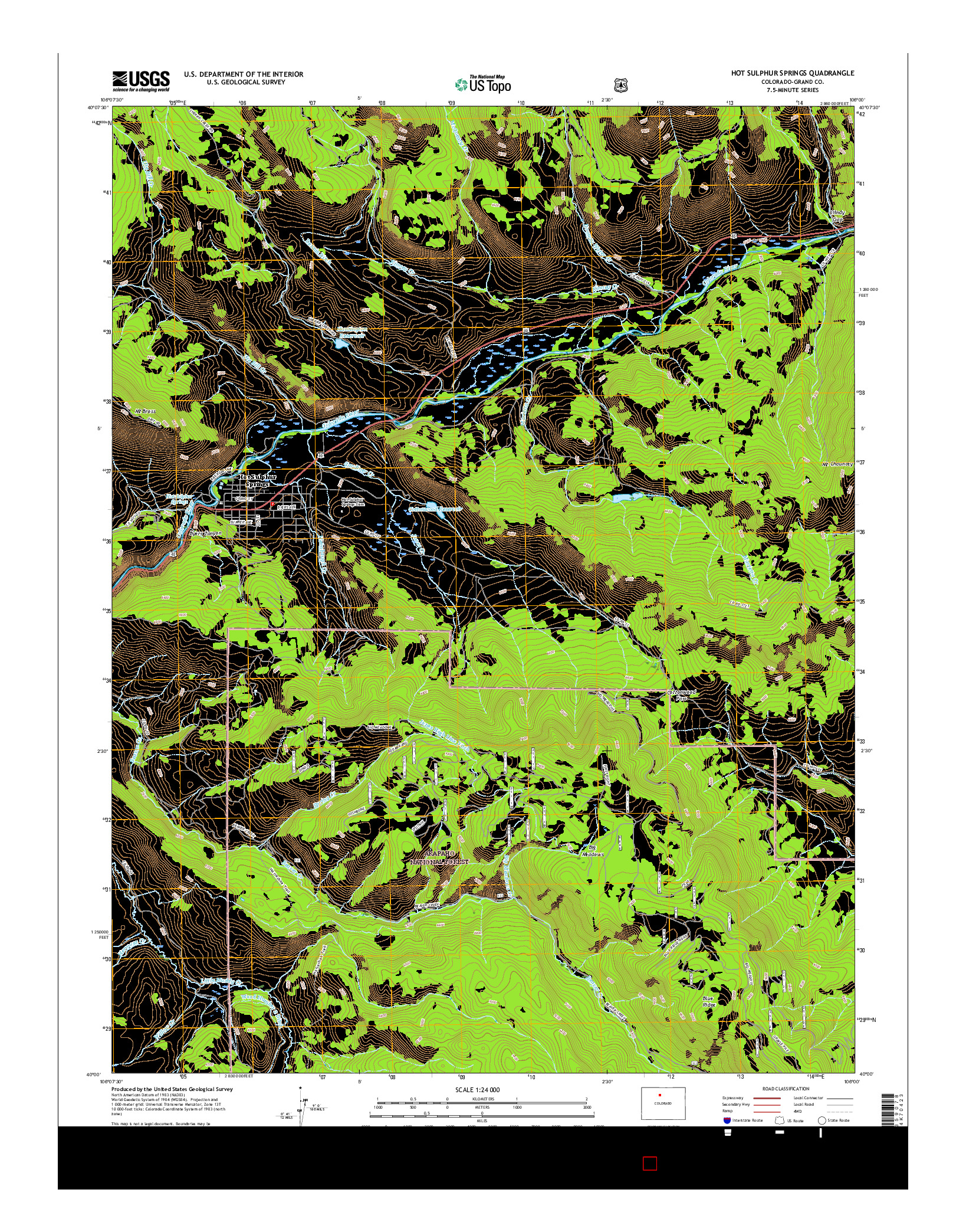 USGS US TOPO 7.5-MINUTE MAP FOR HOT SULPHUR SPRINGS, CO 2016