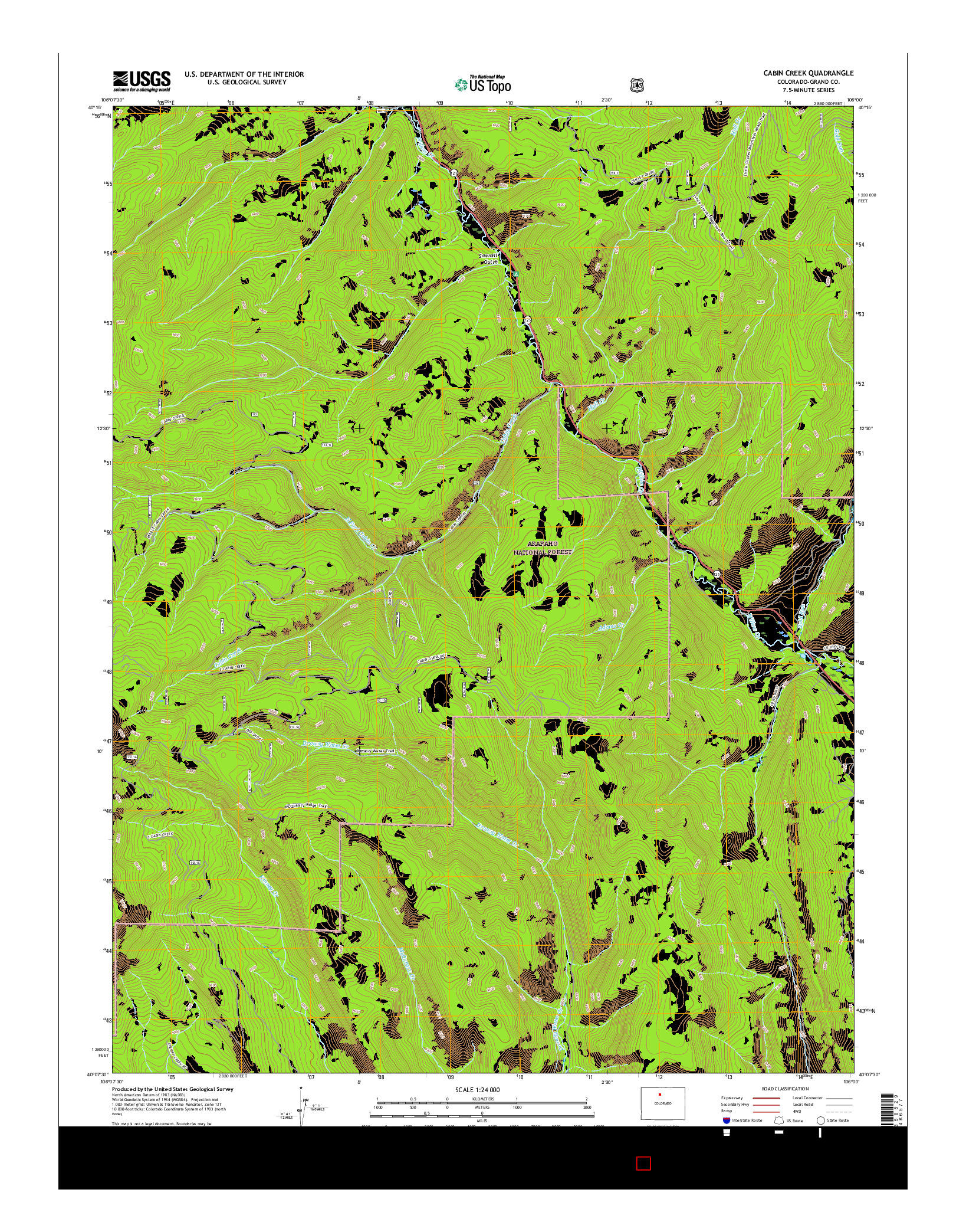 USGS US TOPO 7.5-MINUTE MAP FOR CABIN CREEK, CO 2016