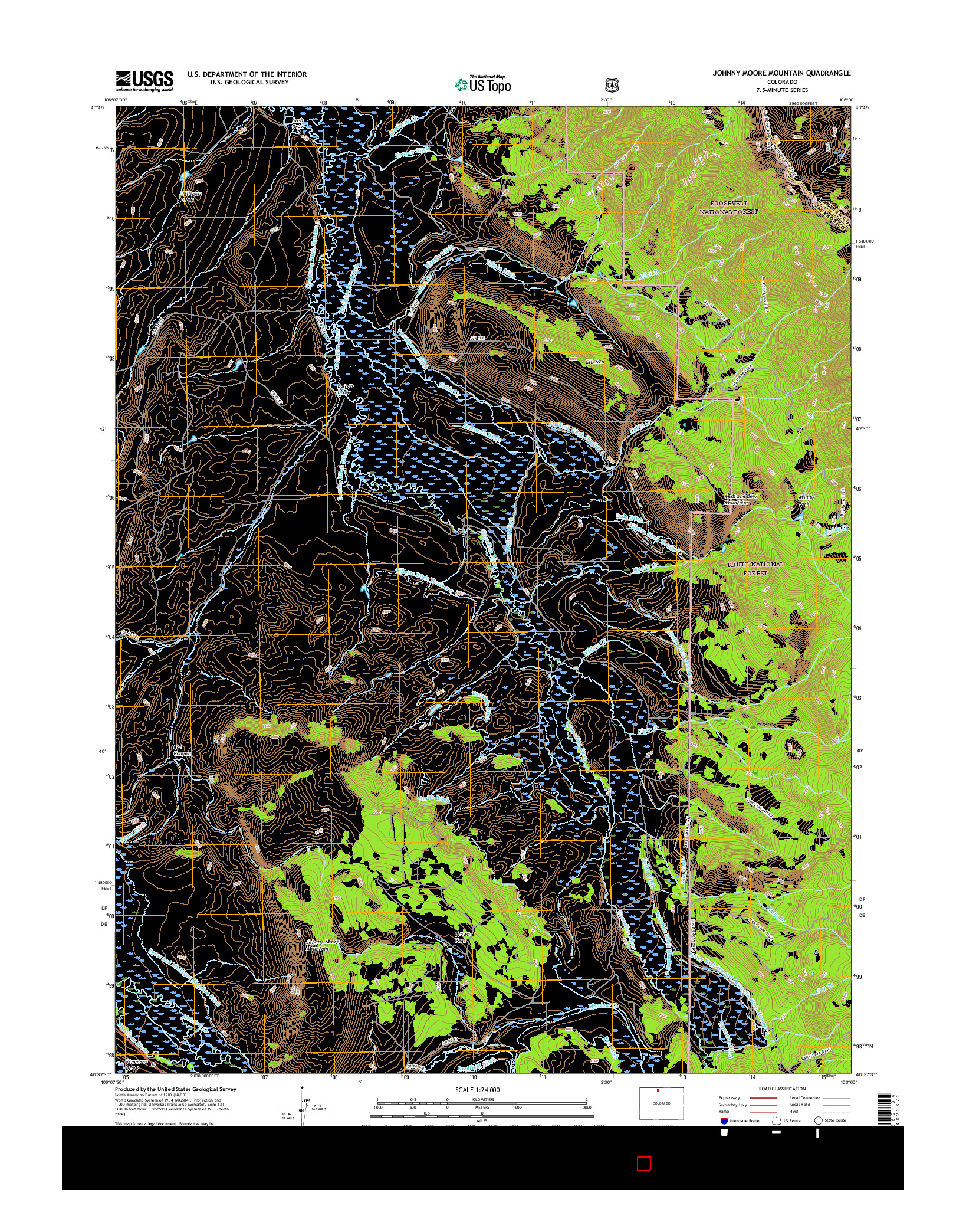 USGS US TOPO 7.5-MINUTE MAP FOR JOHNNY MOORE MOUNTAIN, CO 2016