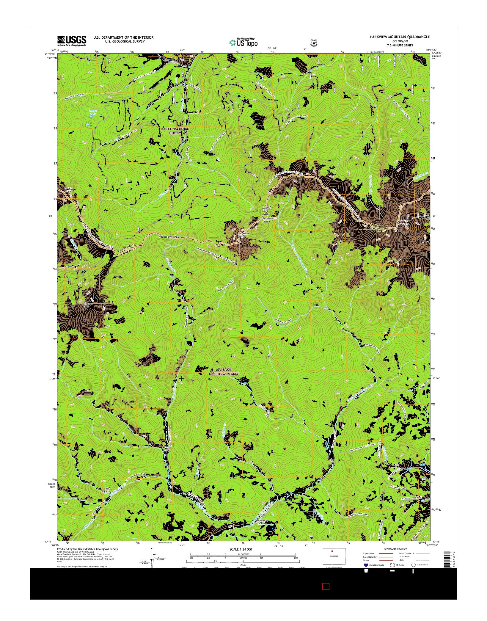 USGS US TOPO 7.5-MINUTE MAP FOR PARKVIEW MOUNTAIN, CO 2016