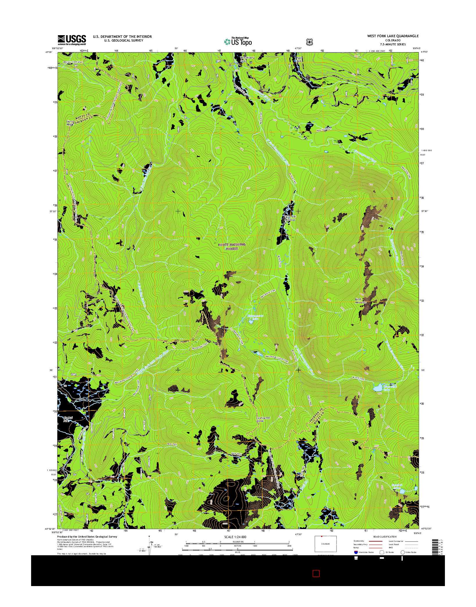 USGS US TOPO 7.5-MINUTE MAP FOR WEST FORK LAKE, CO 2016