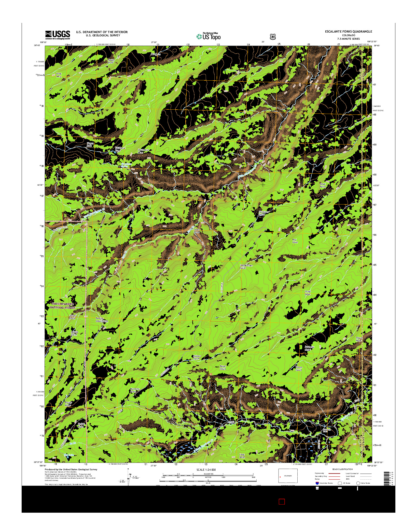 USGS US TOPO 7.5-MINUTE MAP FOR ESCALANTE FORKS, CO 2016