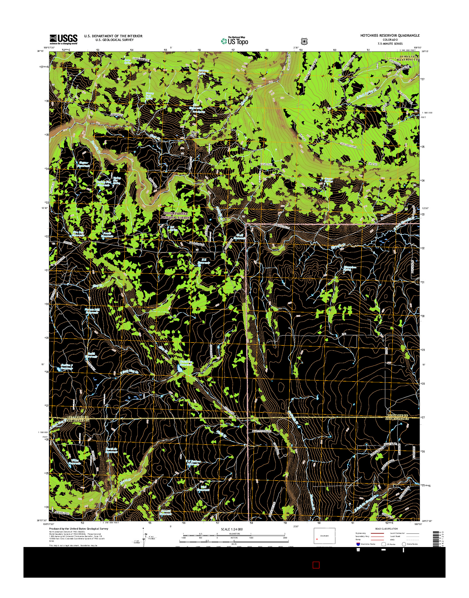 USGS US TOPO 7.5-MINUTE MAP FOR HOTCHKISS RESERVOIR, CO 2016