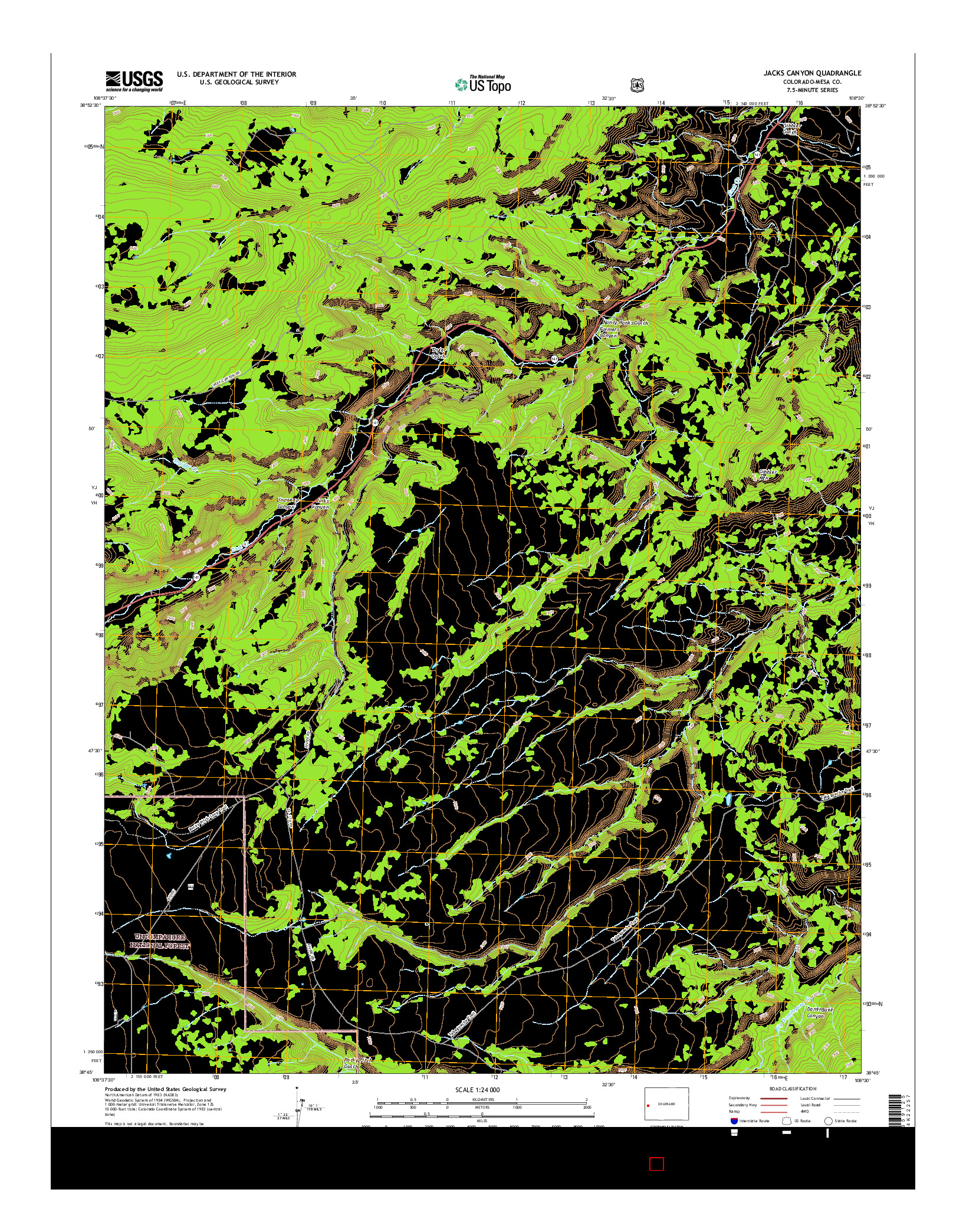 USGS US TOPO 7.5-MINUTE MAP FOR JACKS CANYON, CO 2016