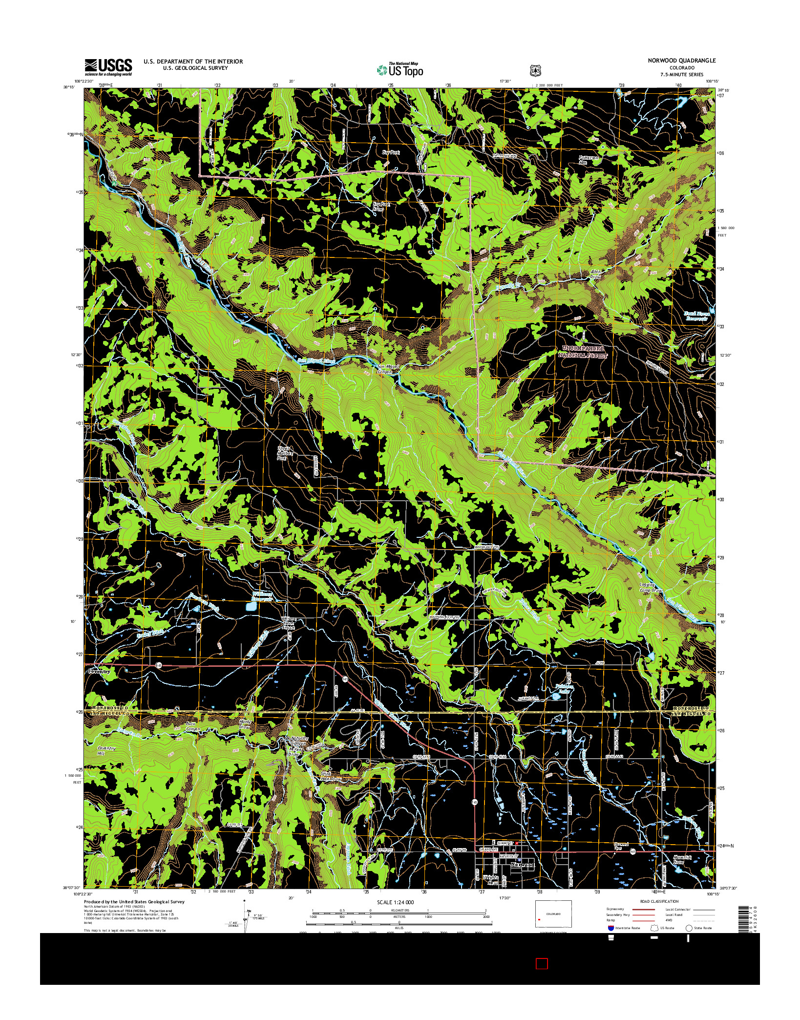 USGS US TOPO 7.5-MINUTE MAP FOR NORWOOD, CO 2016