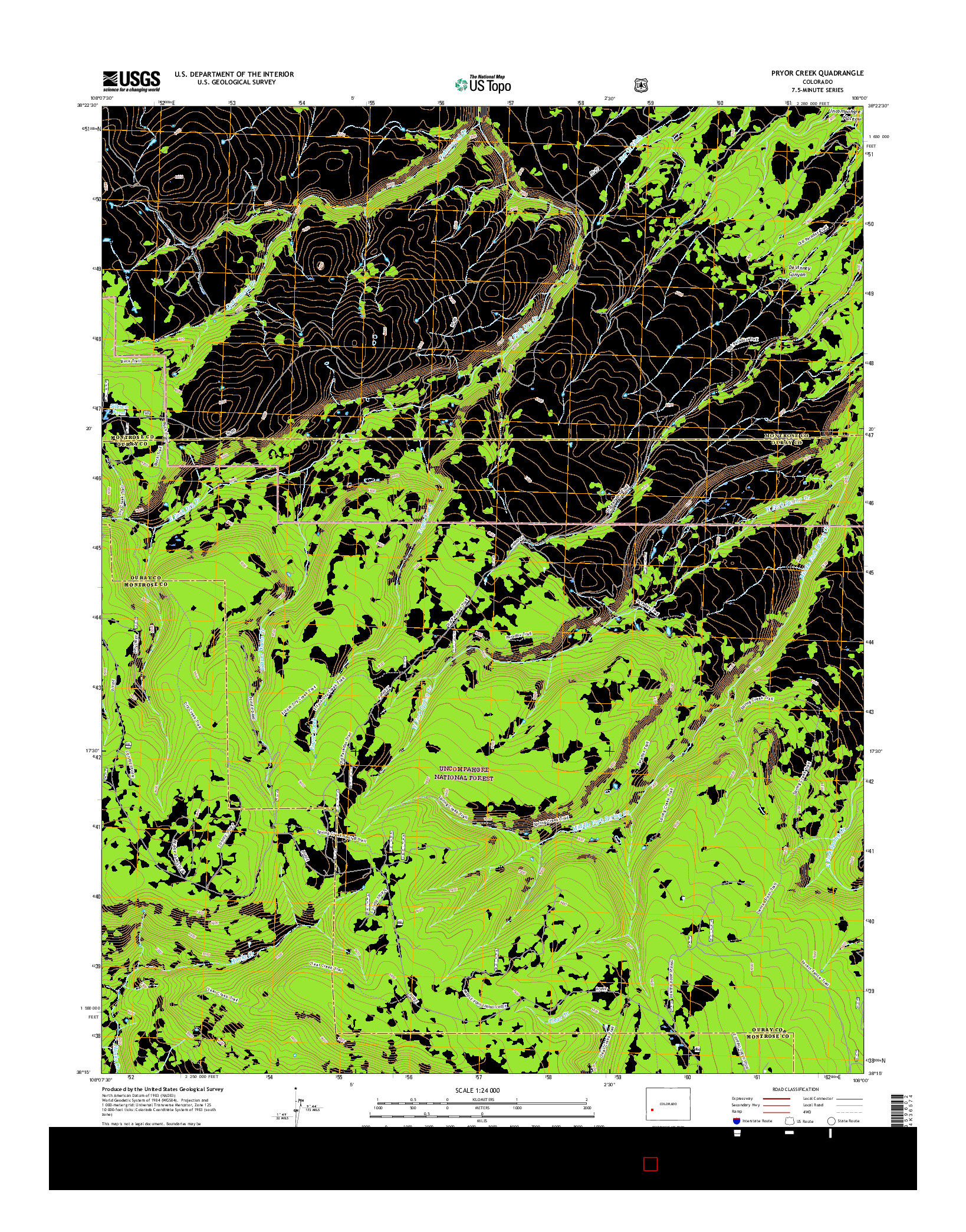 USGS US TOPO 7.5-MINUTE MAP FOR PRYOR CREEK, CO 2016