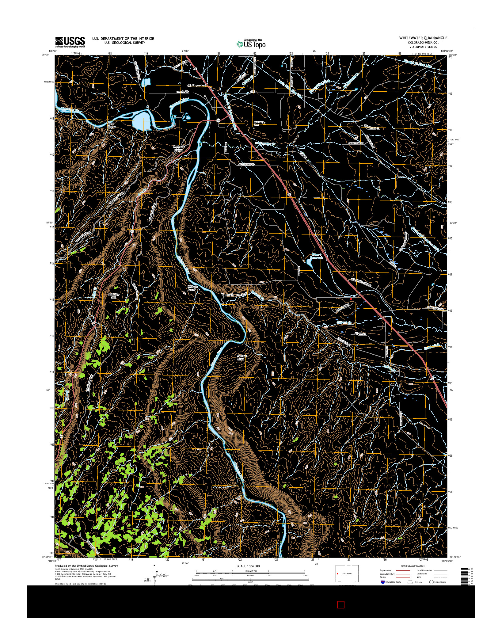 USGS US TOPO 7.5-MINUTE MAP FOR WHITEWATER, CO 2016