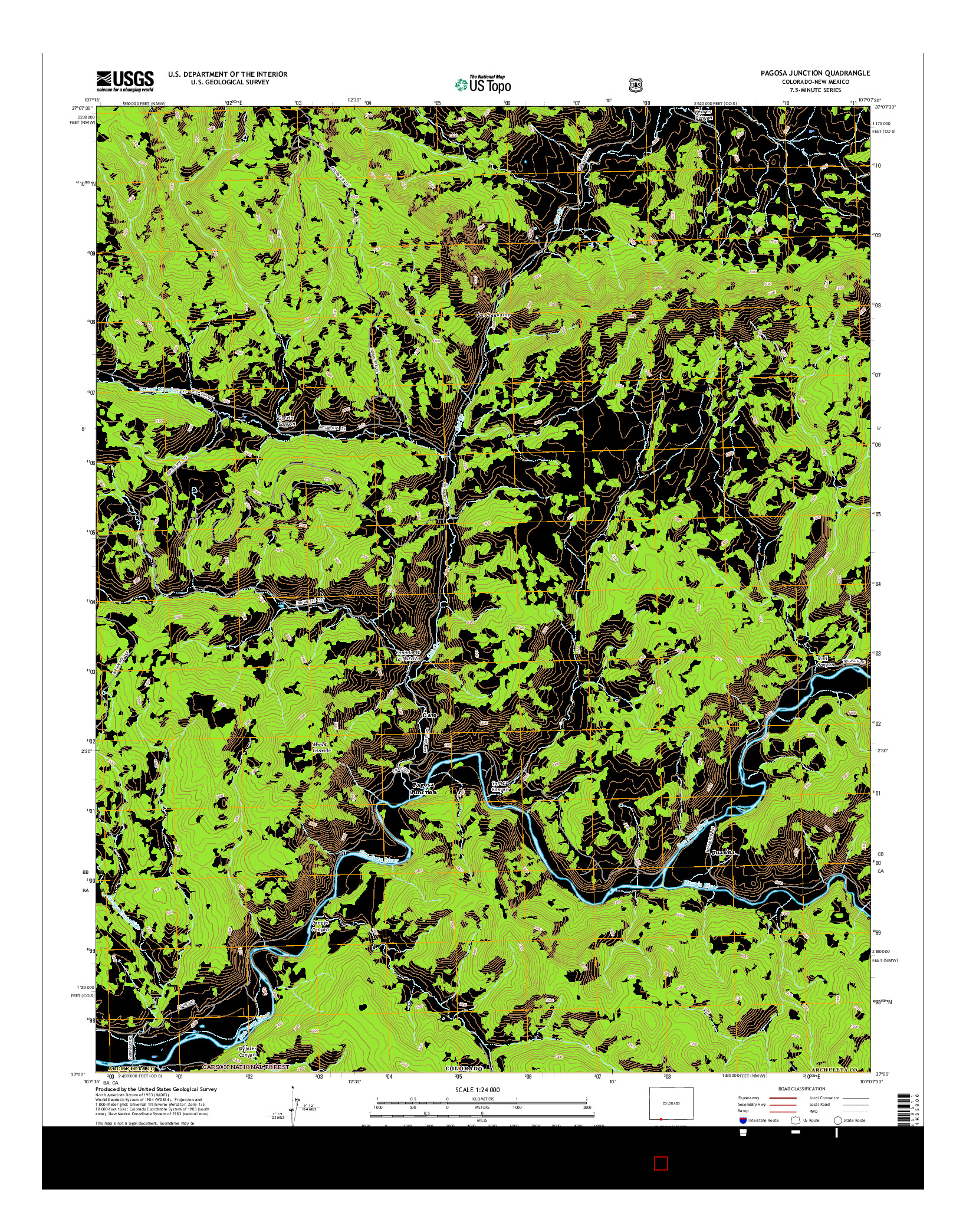 USGS US TOPO 7.5-MINUTE MAP FOR PAGOSA JUNCTION, CO-NM 2016