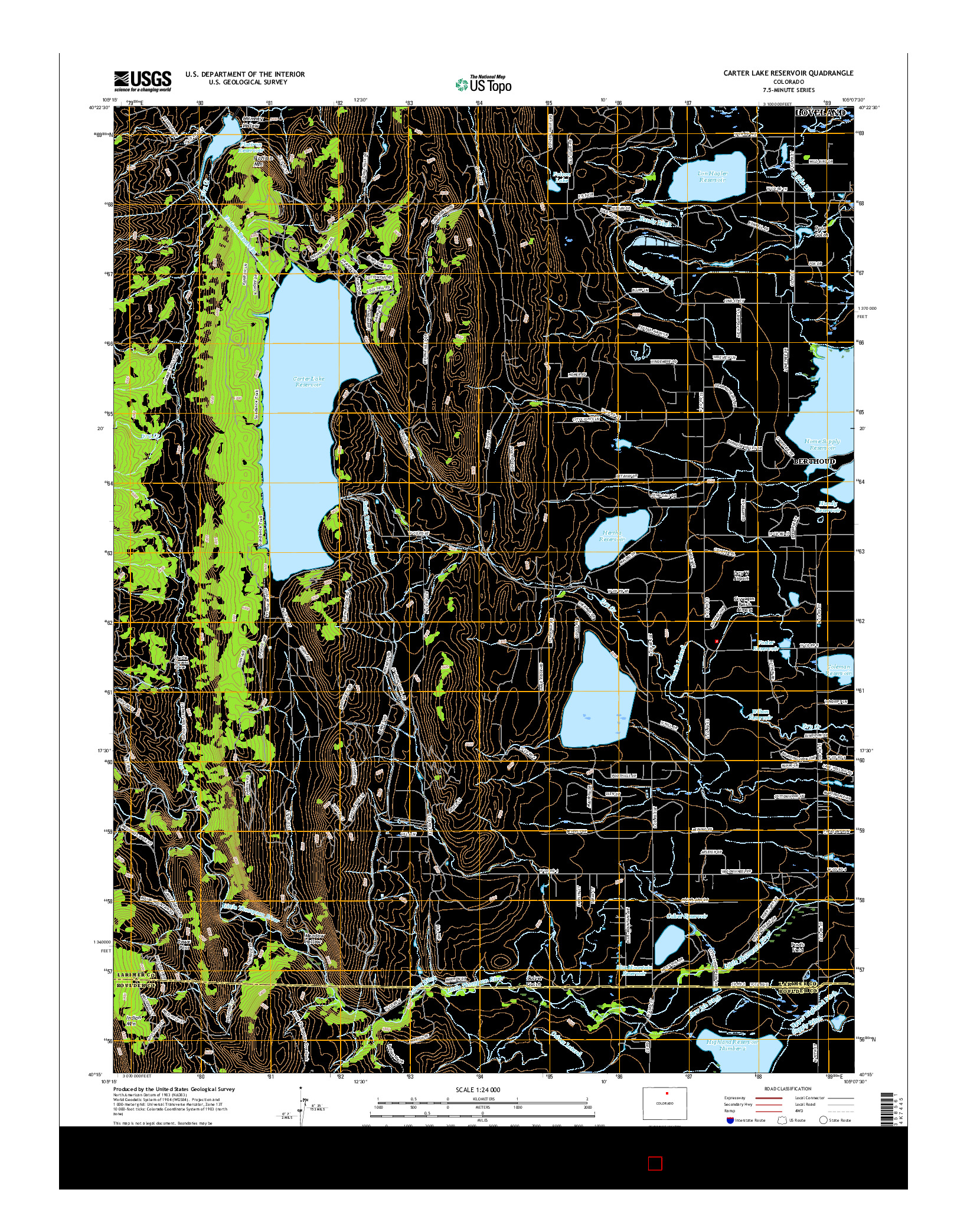 USGS US TOPO 7.5-MINUTE MAP FOR CARTER LAKE RESERVOIR, CO 2016