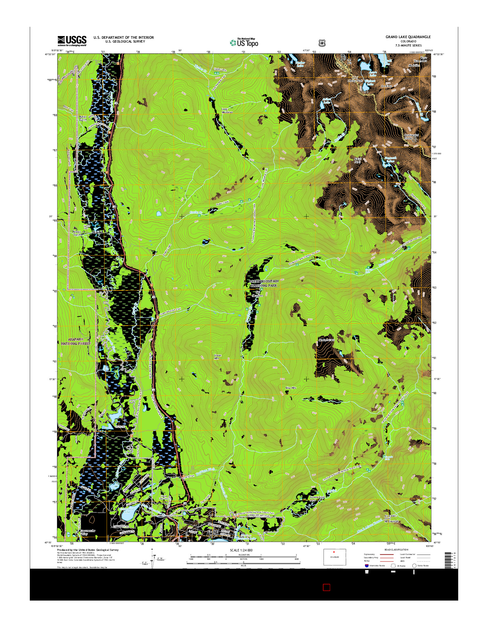 USGS US TOPO 7.5-MINUTE MAP FOR GRAND LAKE, CO 2016