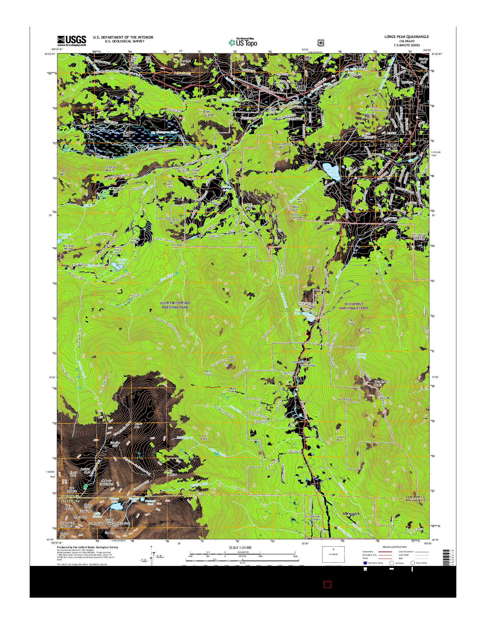 USGS US TOPO 7.5-MINUTE MAP FOR LONGS PEAK, CO 2016