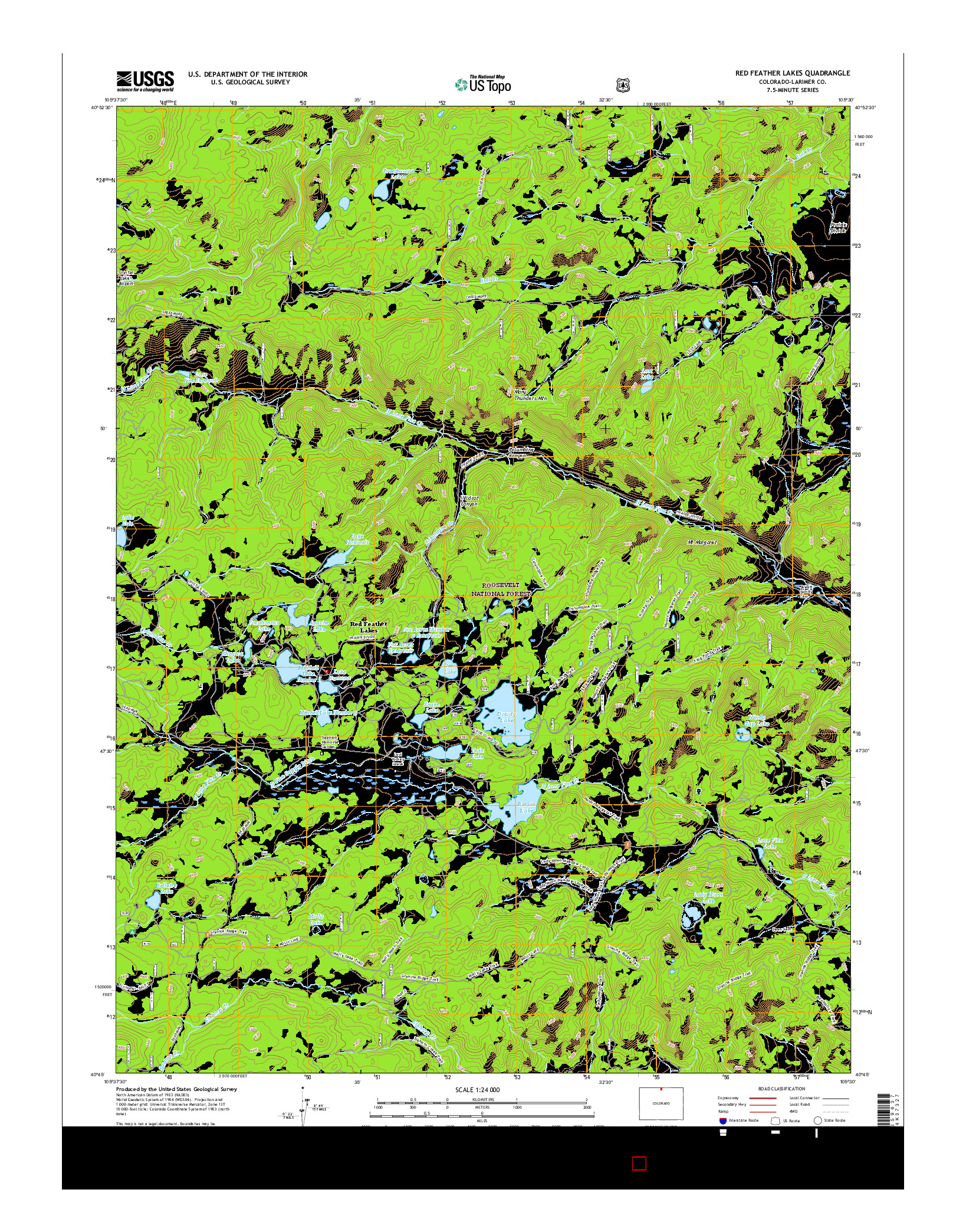 USGS US TOPO 7.5-MINUTE MAP FOR RED FEATHER LAKES, CO 2016