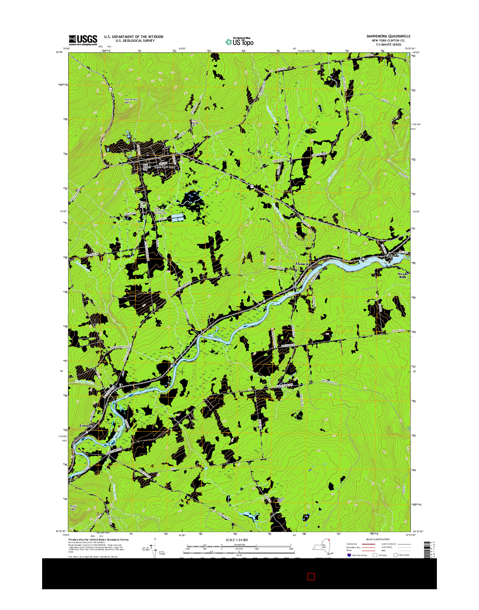 USGS US TOPO 7.5-MINUTE MAP FOR DANNEMORA, NY 2016