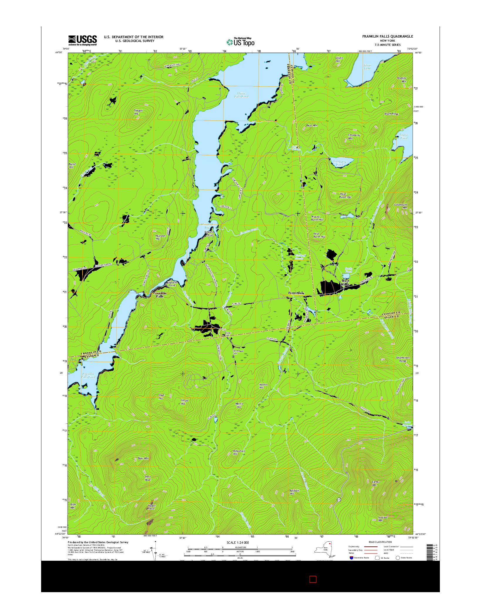 USGS US TOPO 7.5-MINUTE MAP FOR FRANKLIN FALLS, NY 2016