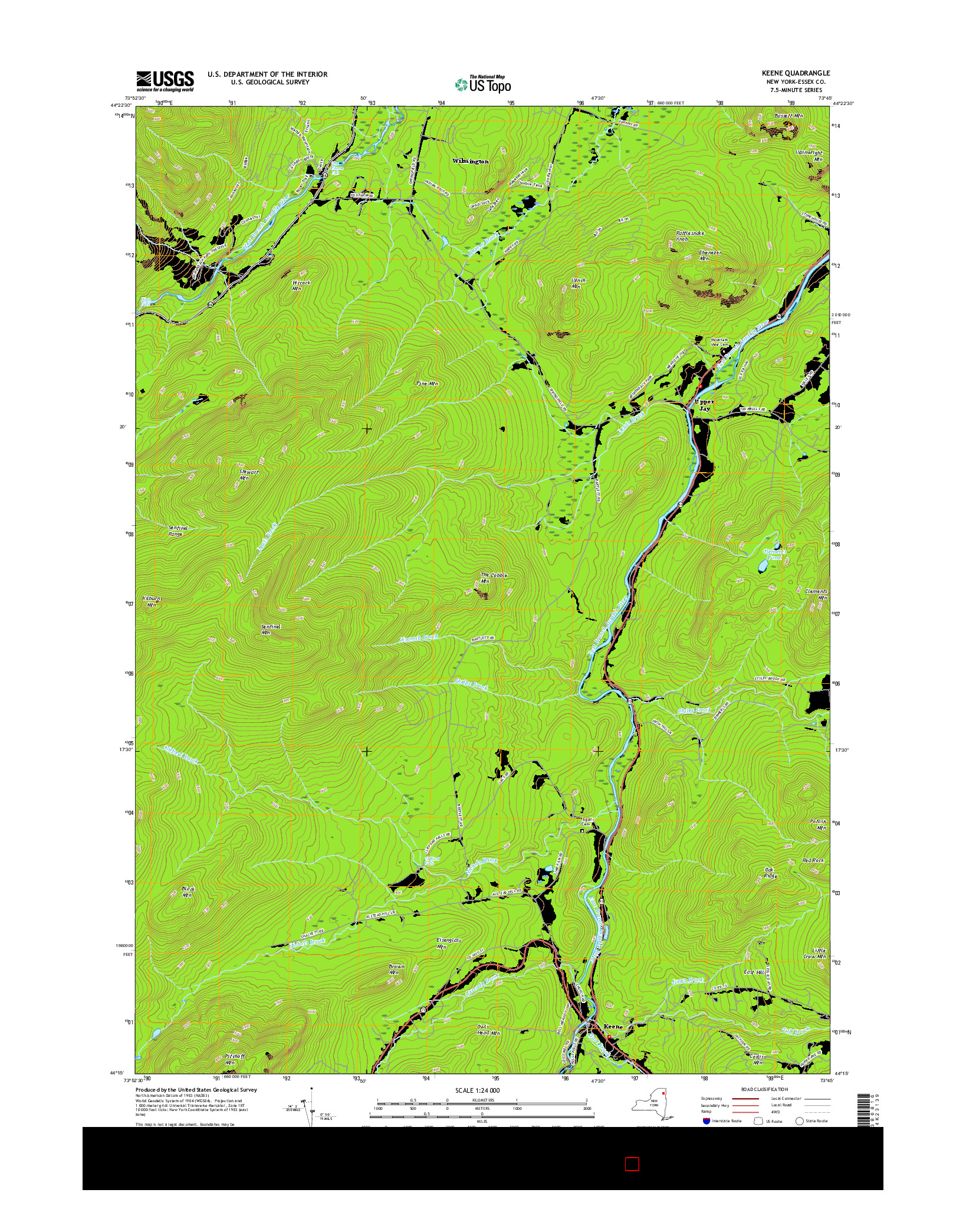 USGS US TOPO 7.5-MINUTE MAP FOR KEENE, NY 2016