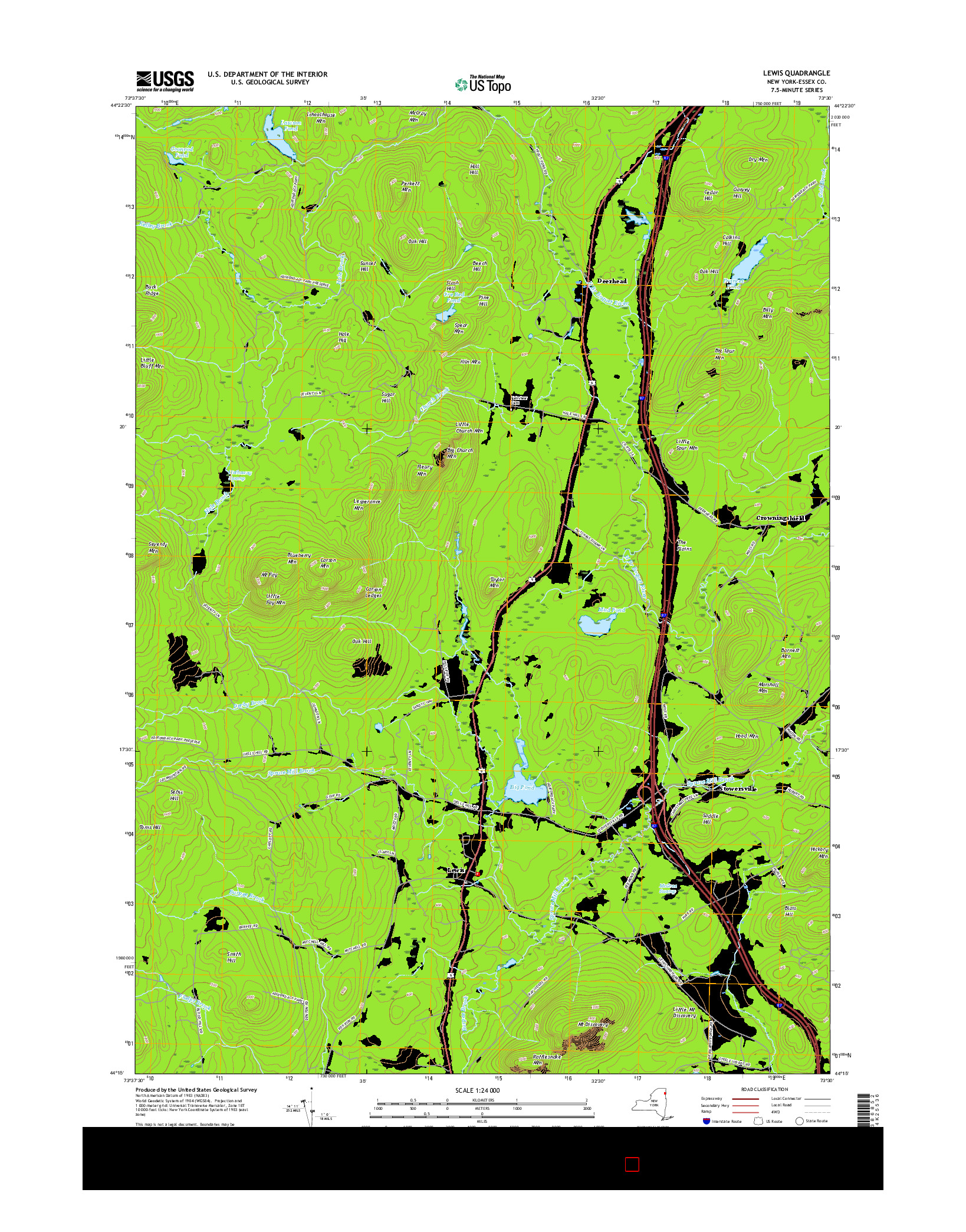 USGS US TOPO 7.5-MINUTE MAP FOR LEWIS, NY 2016