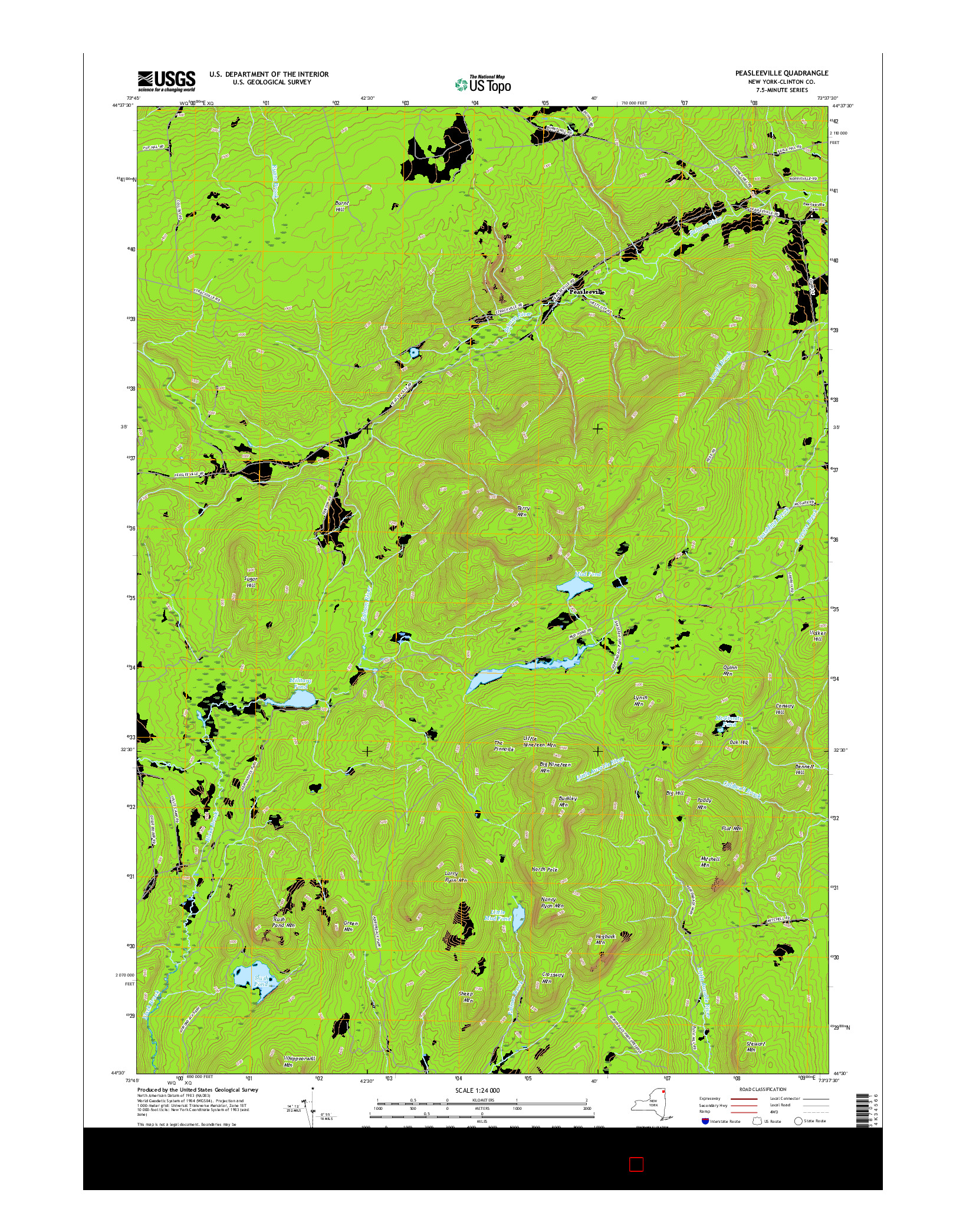 USGS US TOPO 7.5-MINUTE MAP FOR PEASLEEVILLE, NY 2016