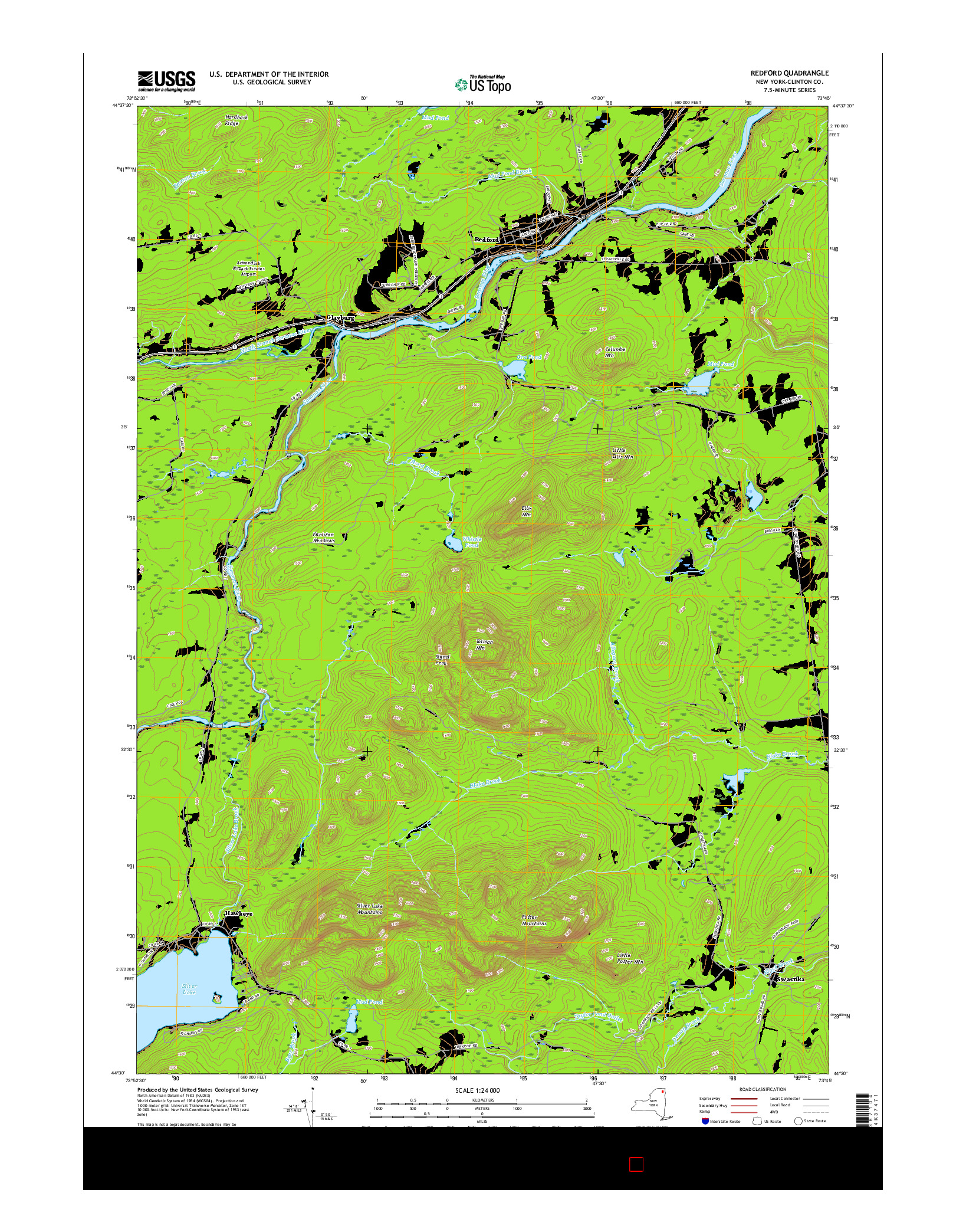 USGS US TOPO 7.5-MINUTE MAP FOR REDFORD, NY 2016