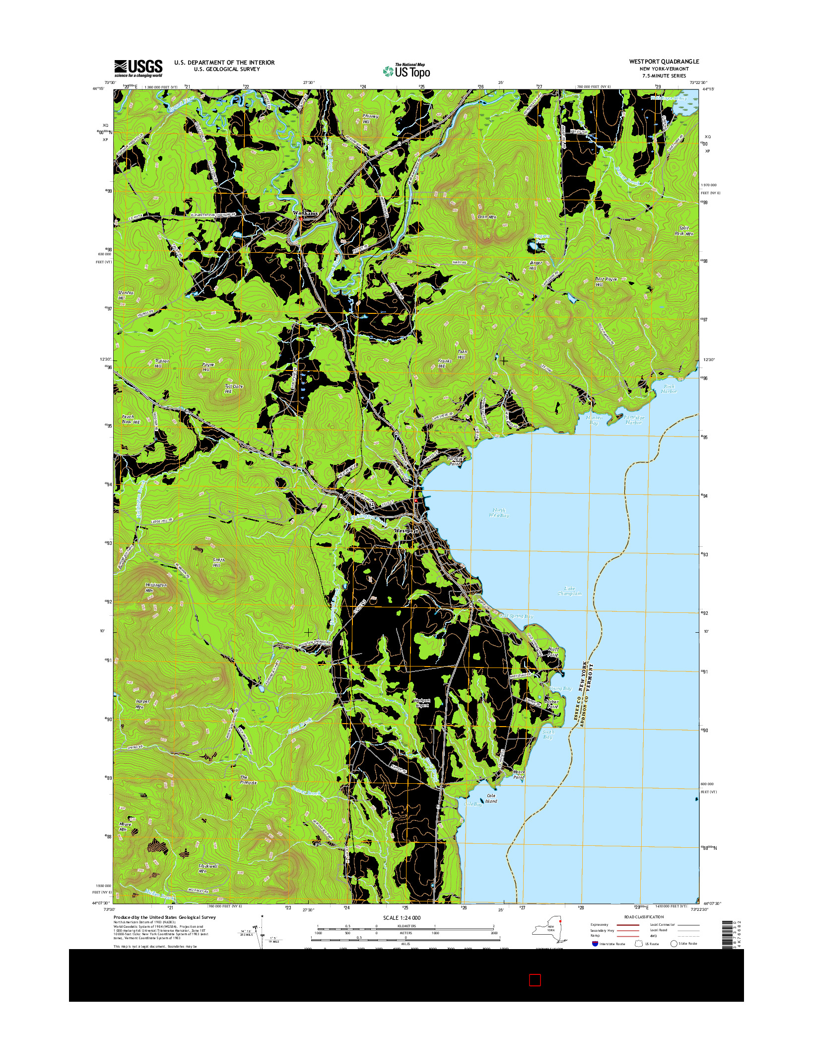 USGS US TOPO 7.5-MINUTE MAP FOR WESTPORT, NY-VT 2016