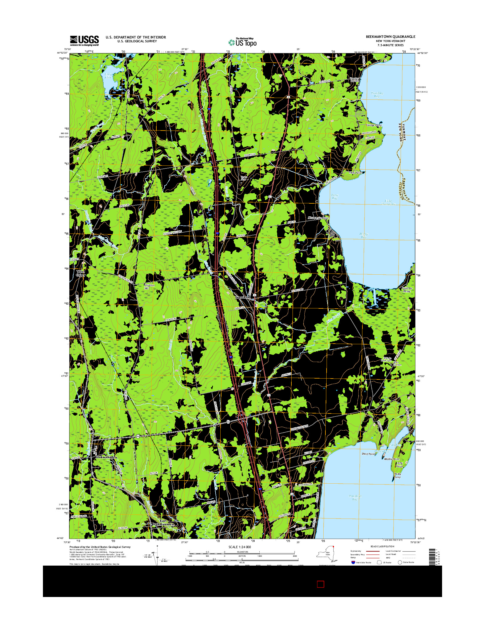 USGS US TOPO 7.5-MINUTE MAP FOR BEEKMANTOWN, NY-VT 2016