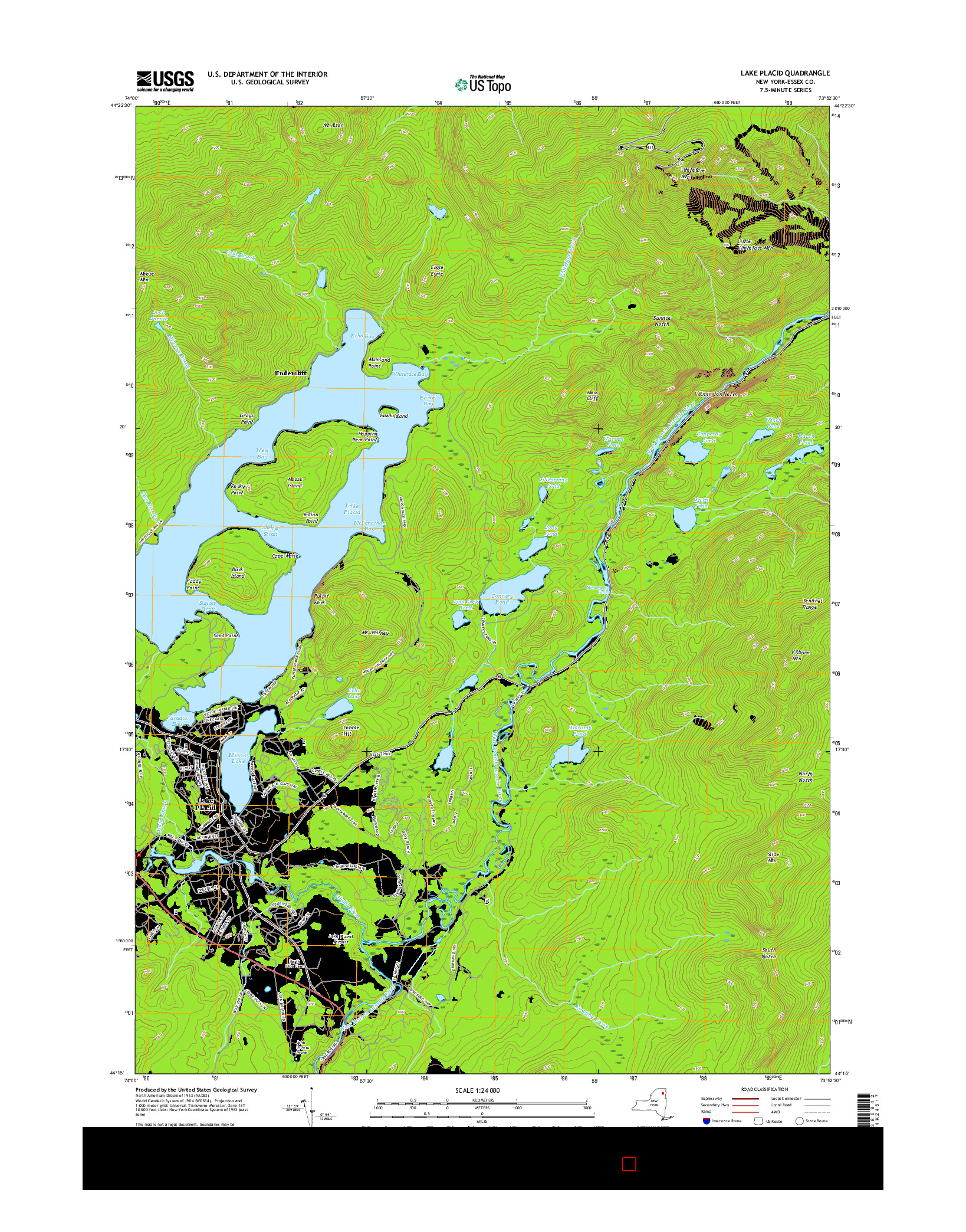 USGS US TOPO 7.5-MINUTE MAP FOR LAKE PLACID, NY 2016