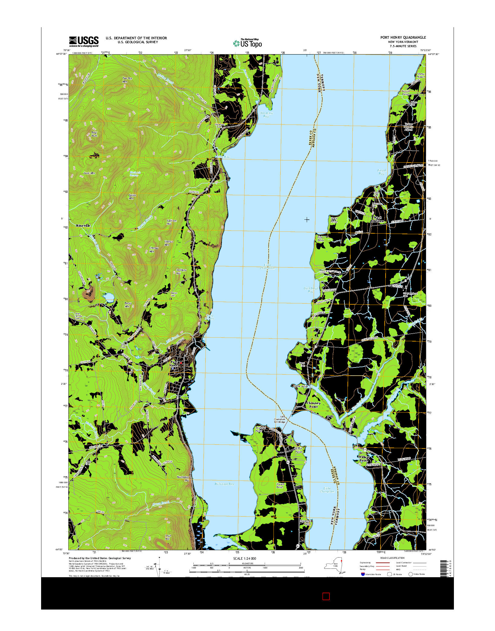USGS US TOPO 7.5-MINUTE MAP FOR PORT HENRY, NY-VT 2016