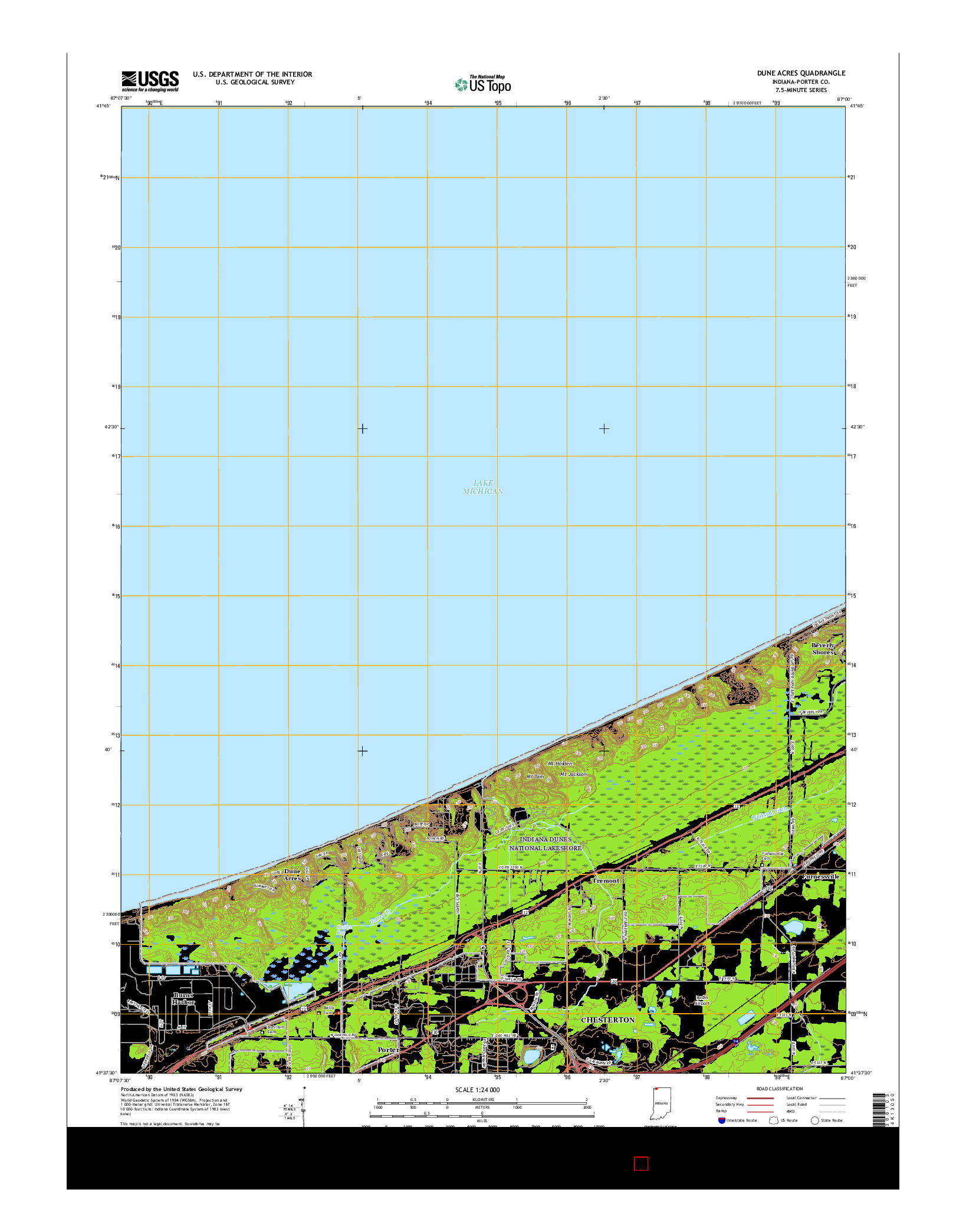 USGS US TOPO 7.5-MINUTE MAP FOR DUNE ACRES, IN 2016