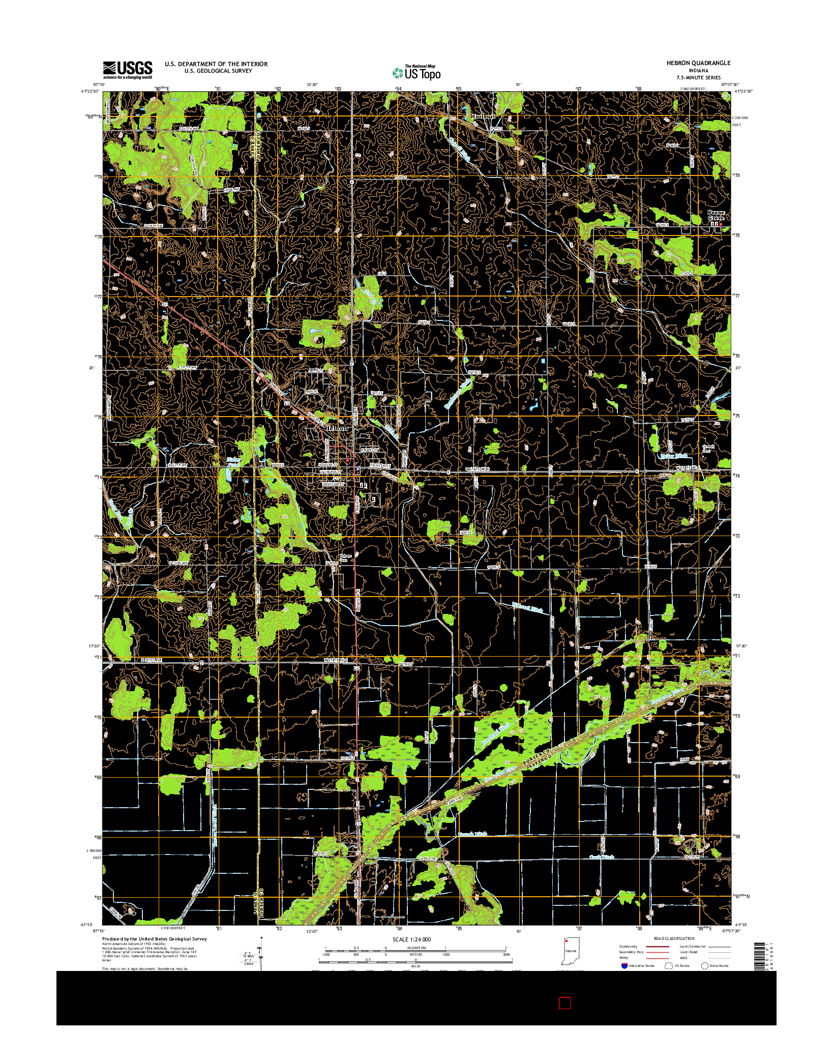 USGS US TOPO 7.5-MINUTE MAP FOR HEBRON, IN 2016