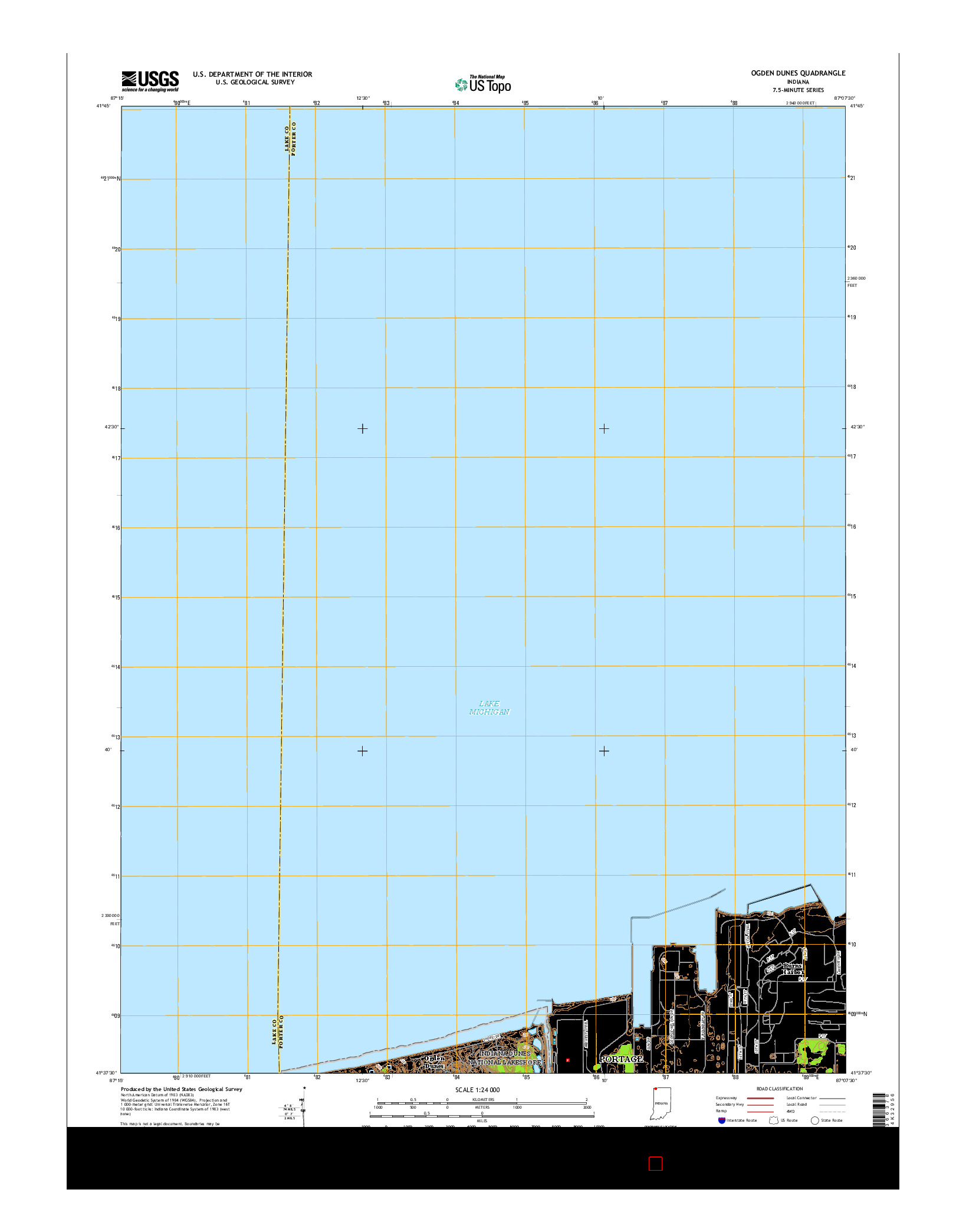 USGS US TOPO 7.5-MINUTE MAP FOR OGDEN DUNES, IN 2016