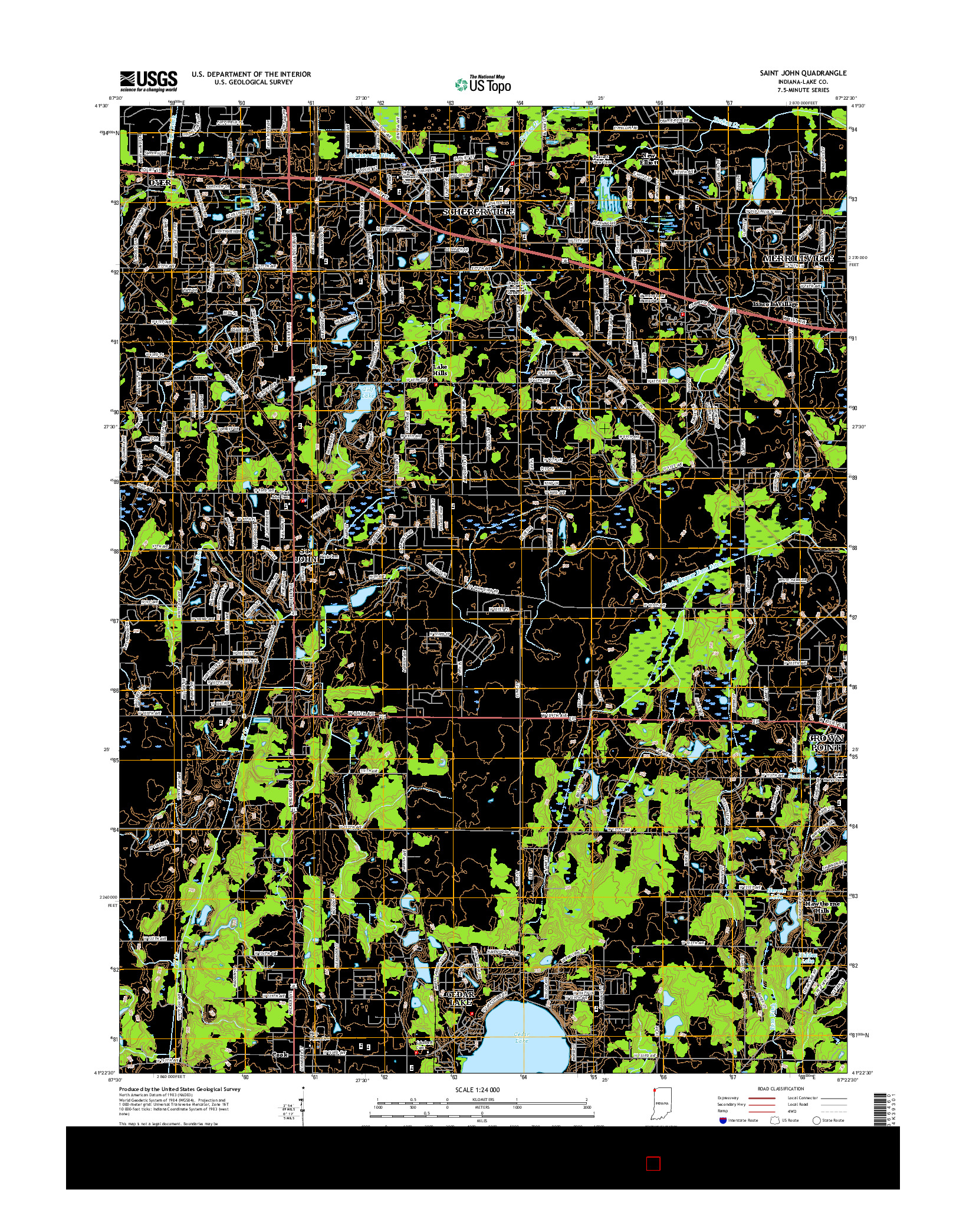 USGS US TOPO 7.5-MINUTE MAP FOR SAINT JOHN, IN 2016