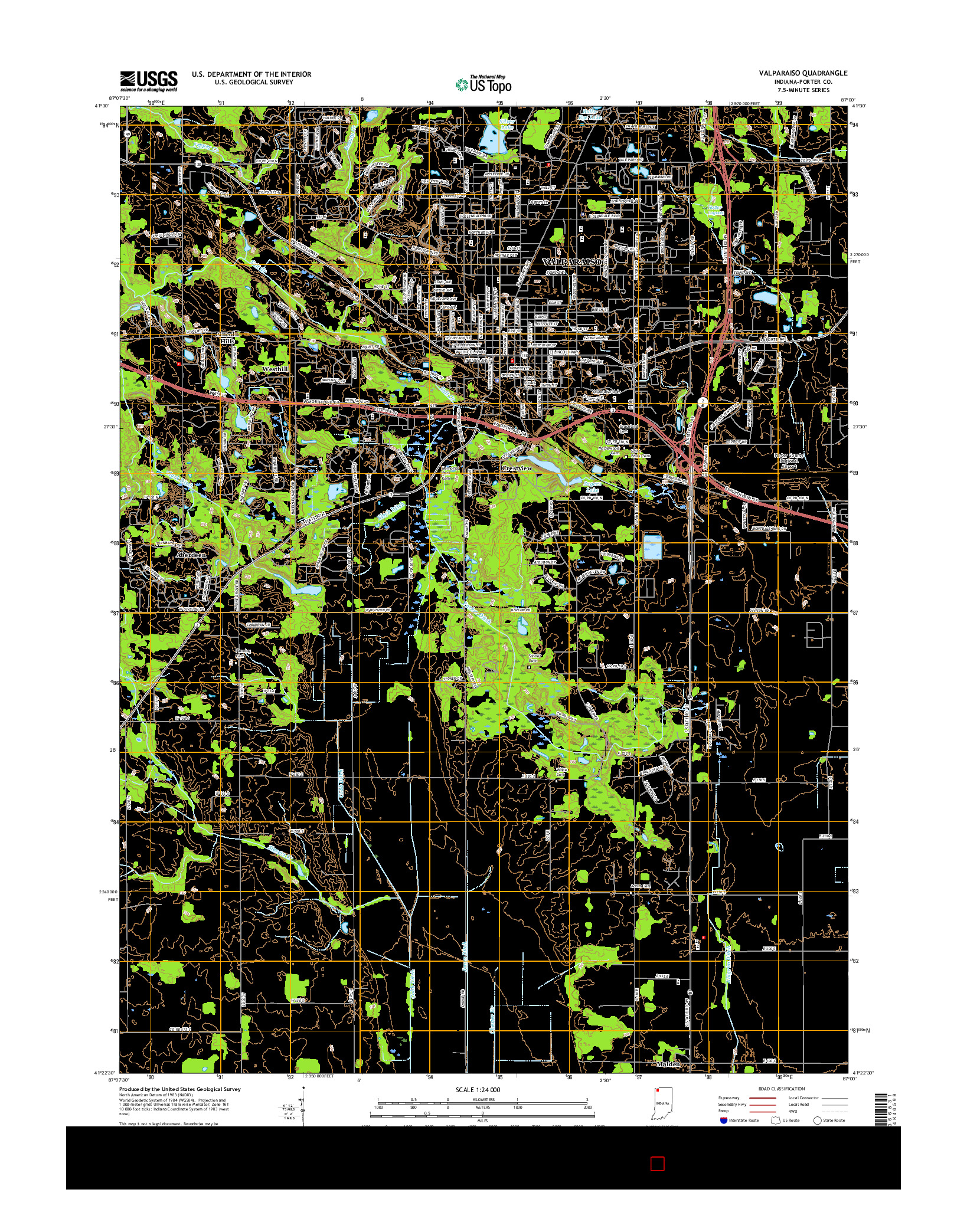 USGS US TOPO 7.5-MINUTE MAP FOR VALPARAISO, IN 2016