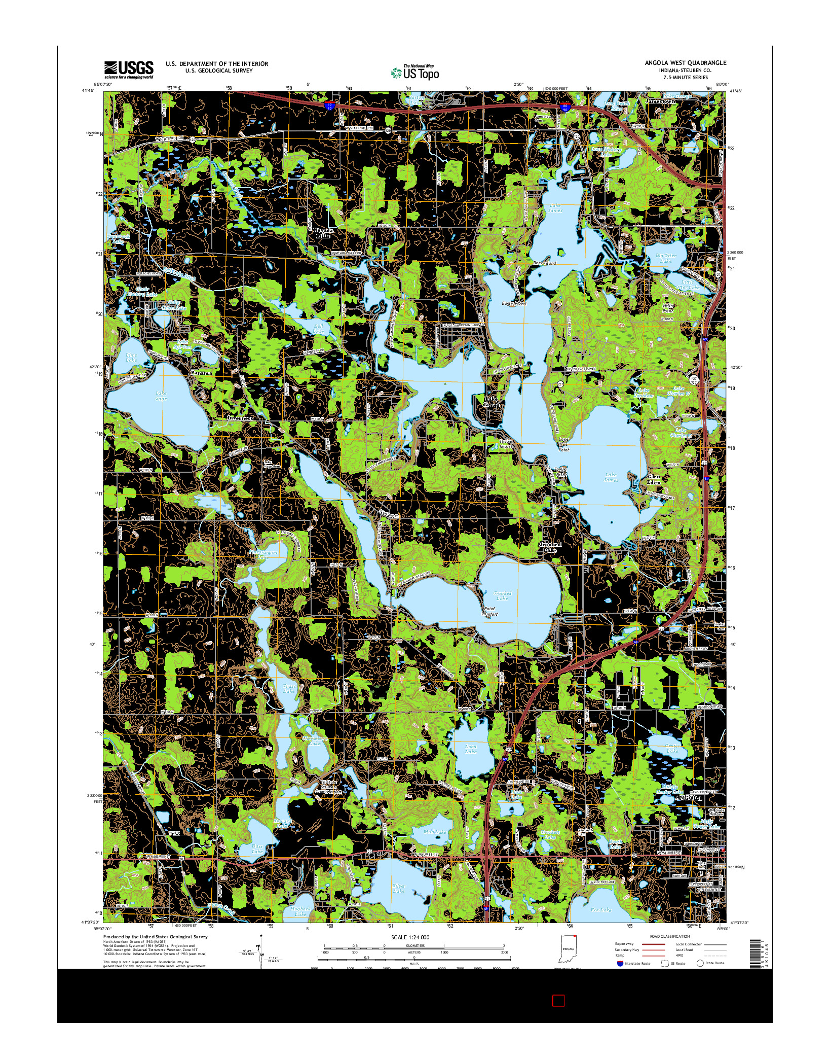 USGS US TOPO 7.5-MINUTE MAP FOR ANGOLA WEST, IN 2016