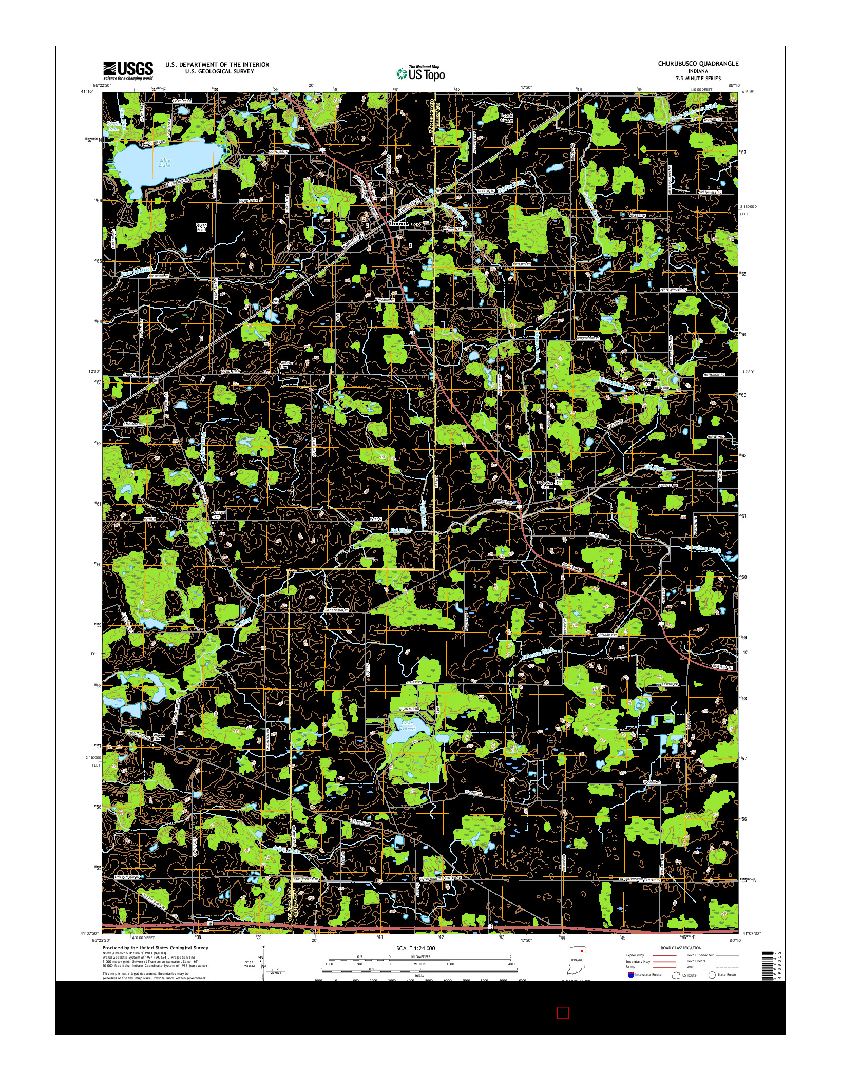 USGS US TOPO 7.5-MINUTE MAP FOR CHURUBUSCO, IN 2016