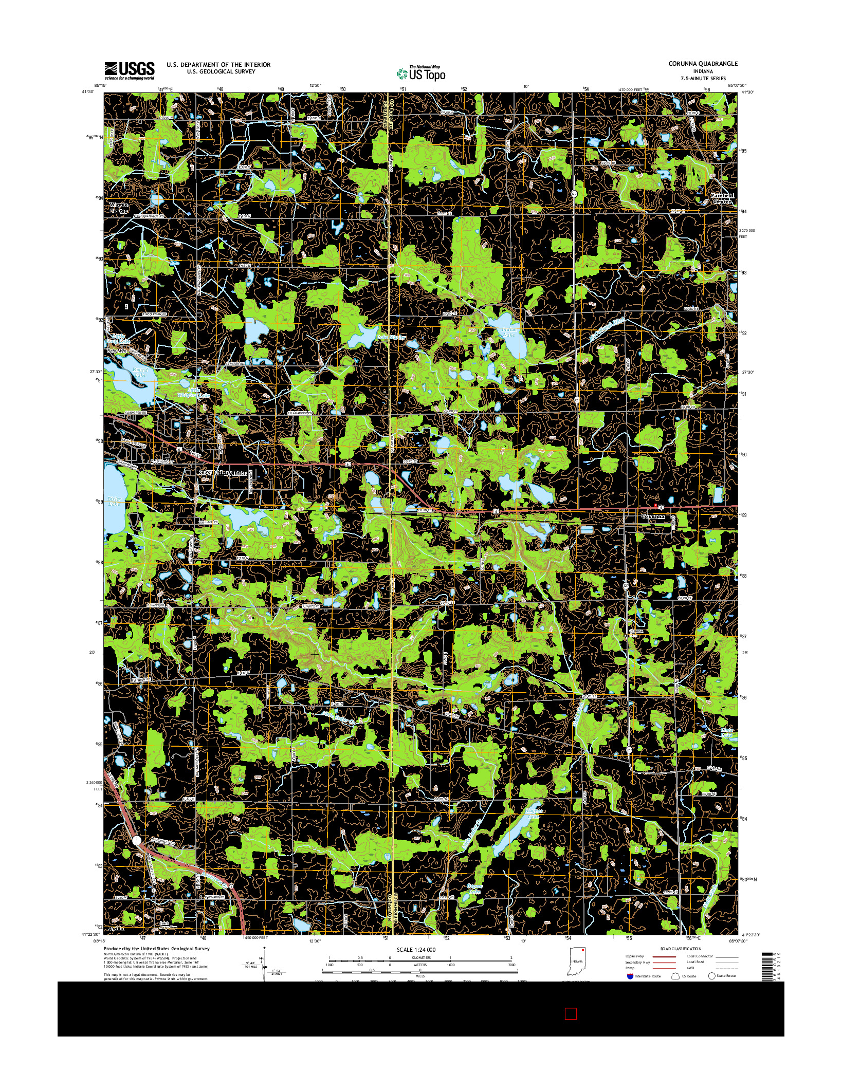 USGS US TOPO 7.5-MINUTE MAP FOR CORUNNA, IN 2016