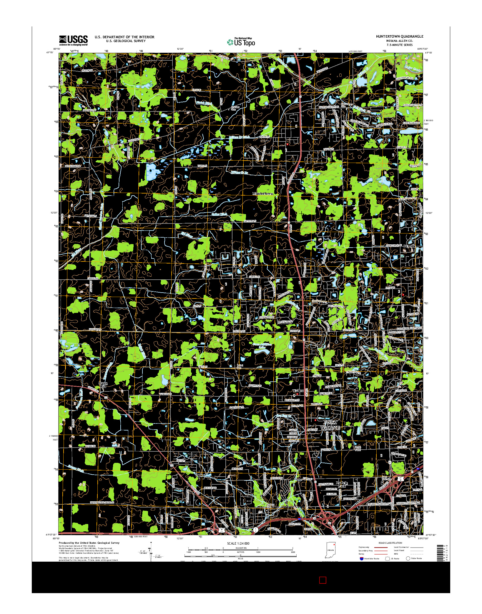 USGS US TOPO 7.5-MINUTE MAP FOR HUNTERTOWN, IN 2016