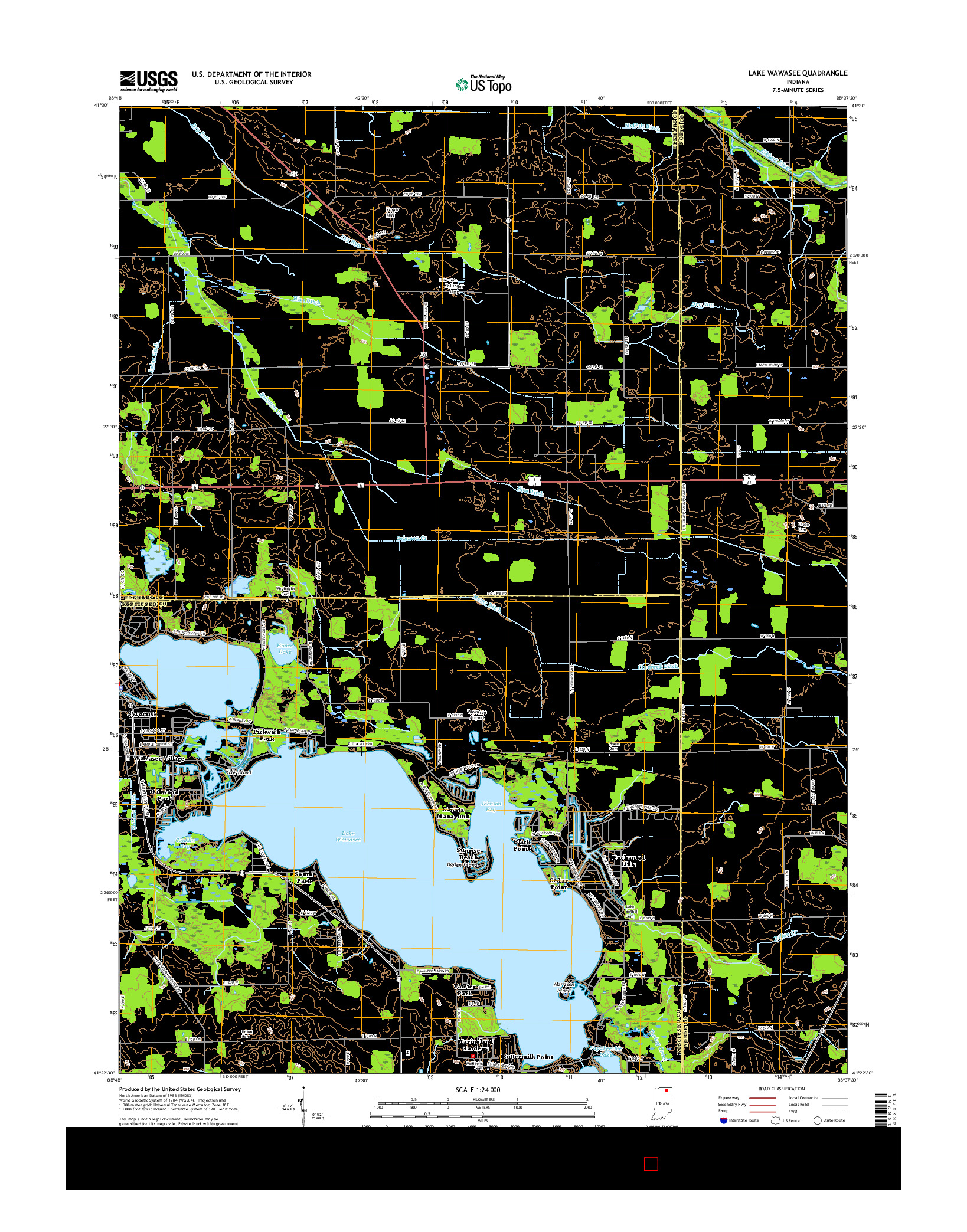 USGS US TOPO 7.5-MINUTE MAP FOR LAKE WAWASEE, IN 2016