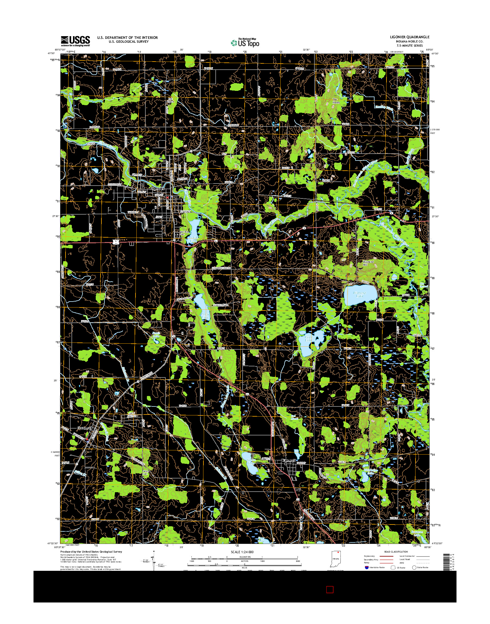 USGS US TOPO 7.5-MINUTE MAP FOR LIGONIER, IN 2016
