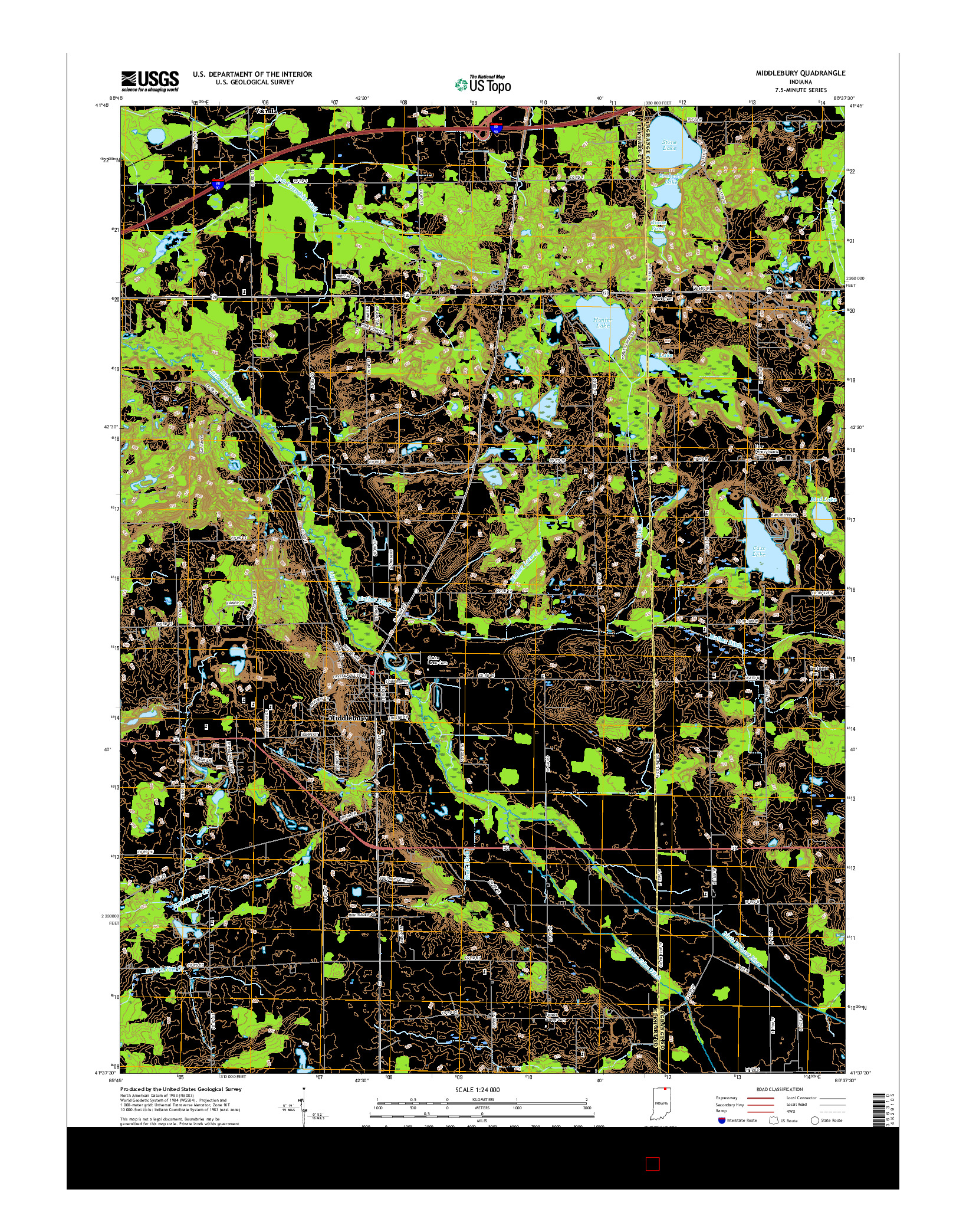 USGS US TOPO 7.5-MINUTE MAP FOR MIDDLEBURY, IN 2016