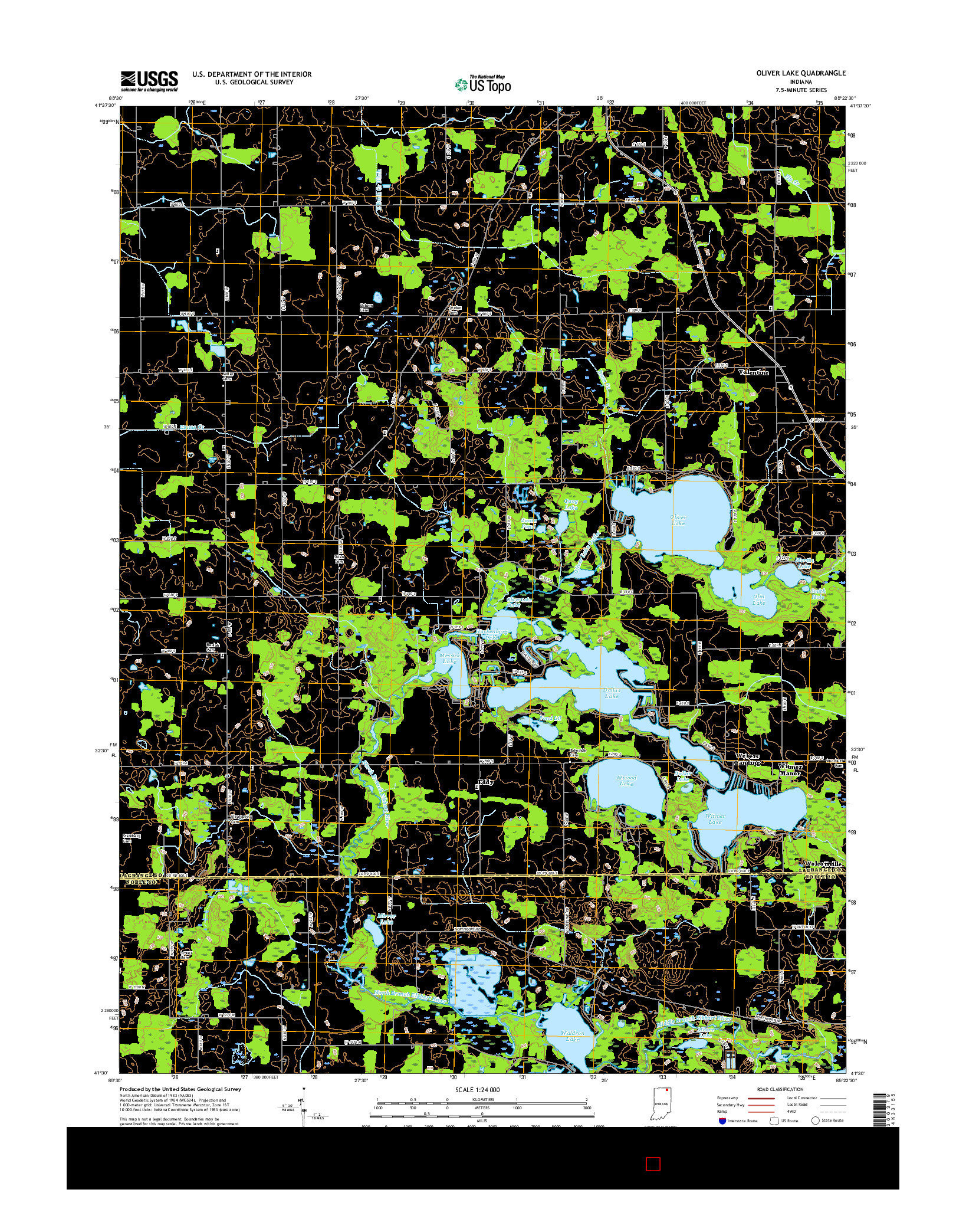 USGS US TOPO 7.5-MINUTE MAP FOR OLIVER LAKE, IN 2016