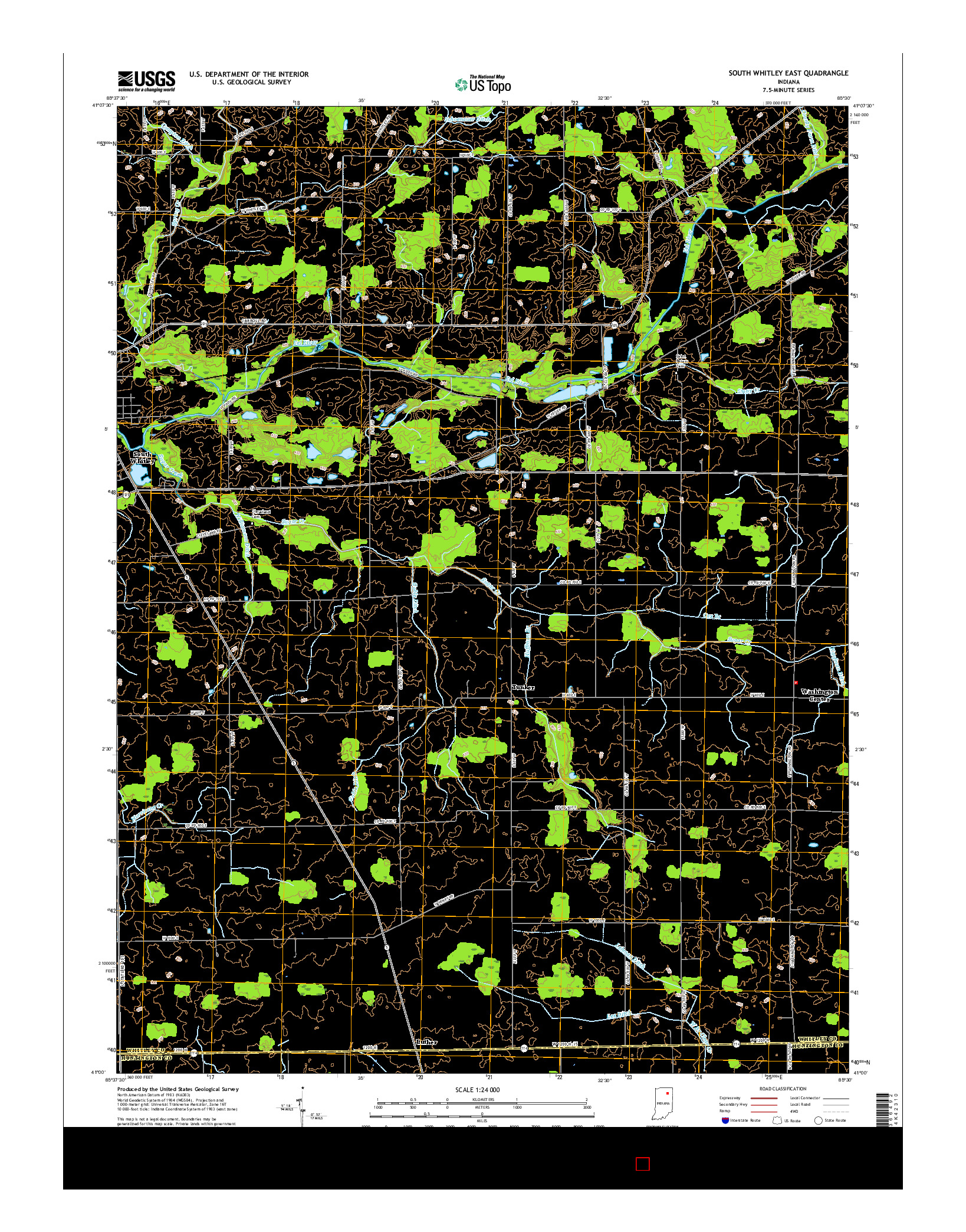 USGS US TOPO 7.5-MINUTE MAP FOR SOUTH WHITLEY EAST, IN 2016