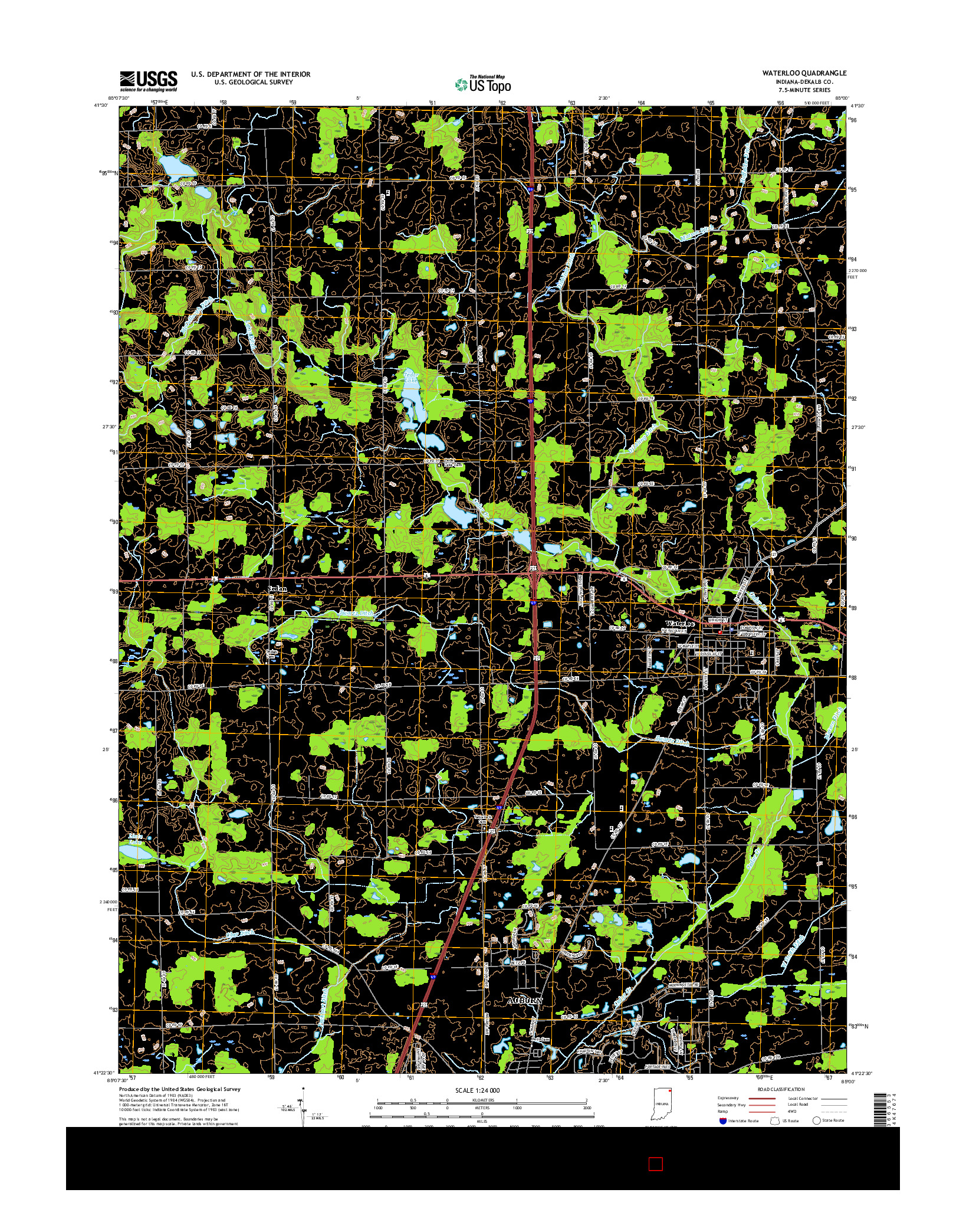 USGS US TOPO 7.5-MINUTE MAP FOR WATERLOO, IN 2016