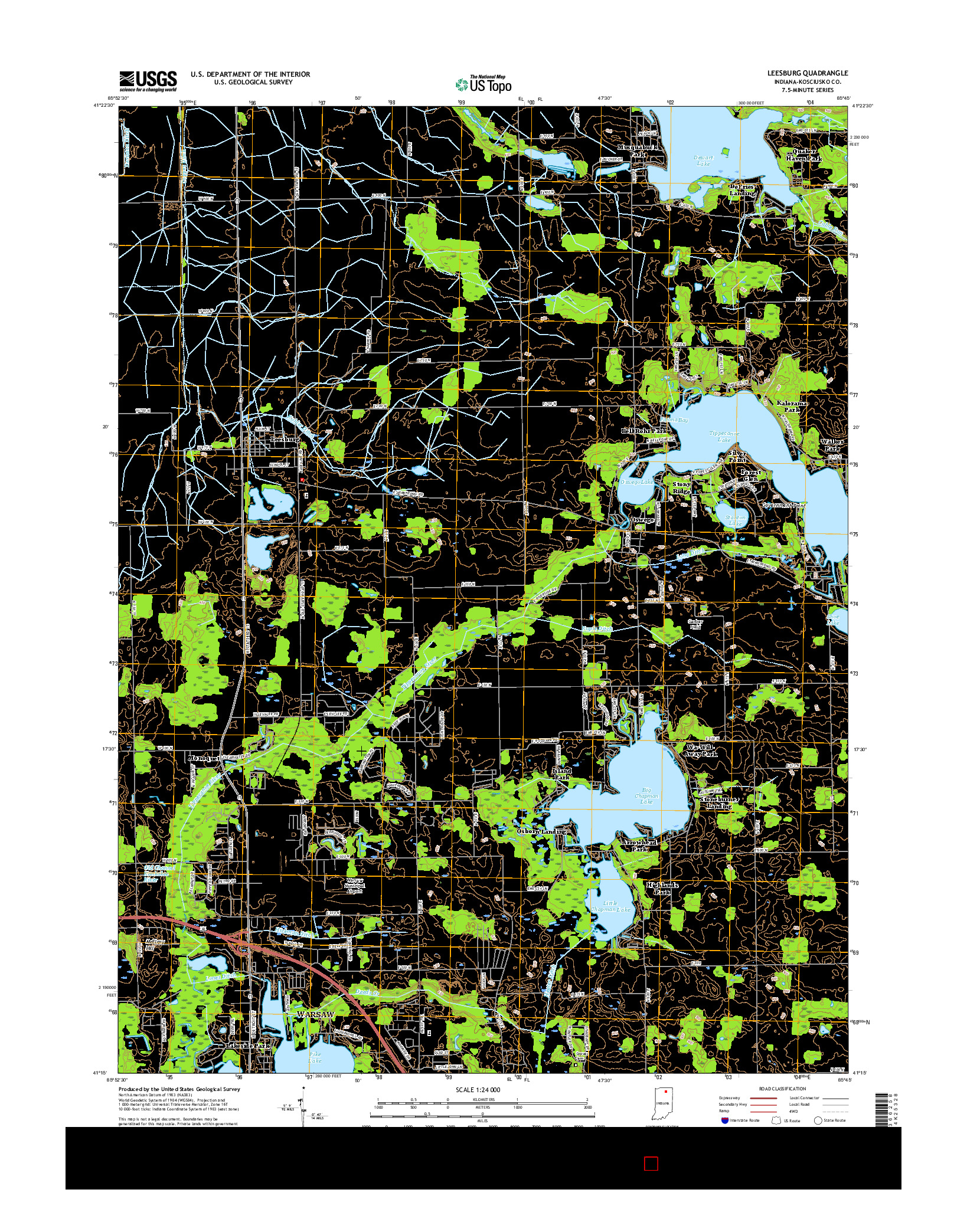 USGS US TOPO 7.5-MINUTE MAP FOR LEESBURG, IN 2016