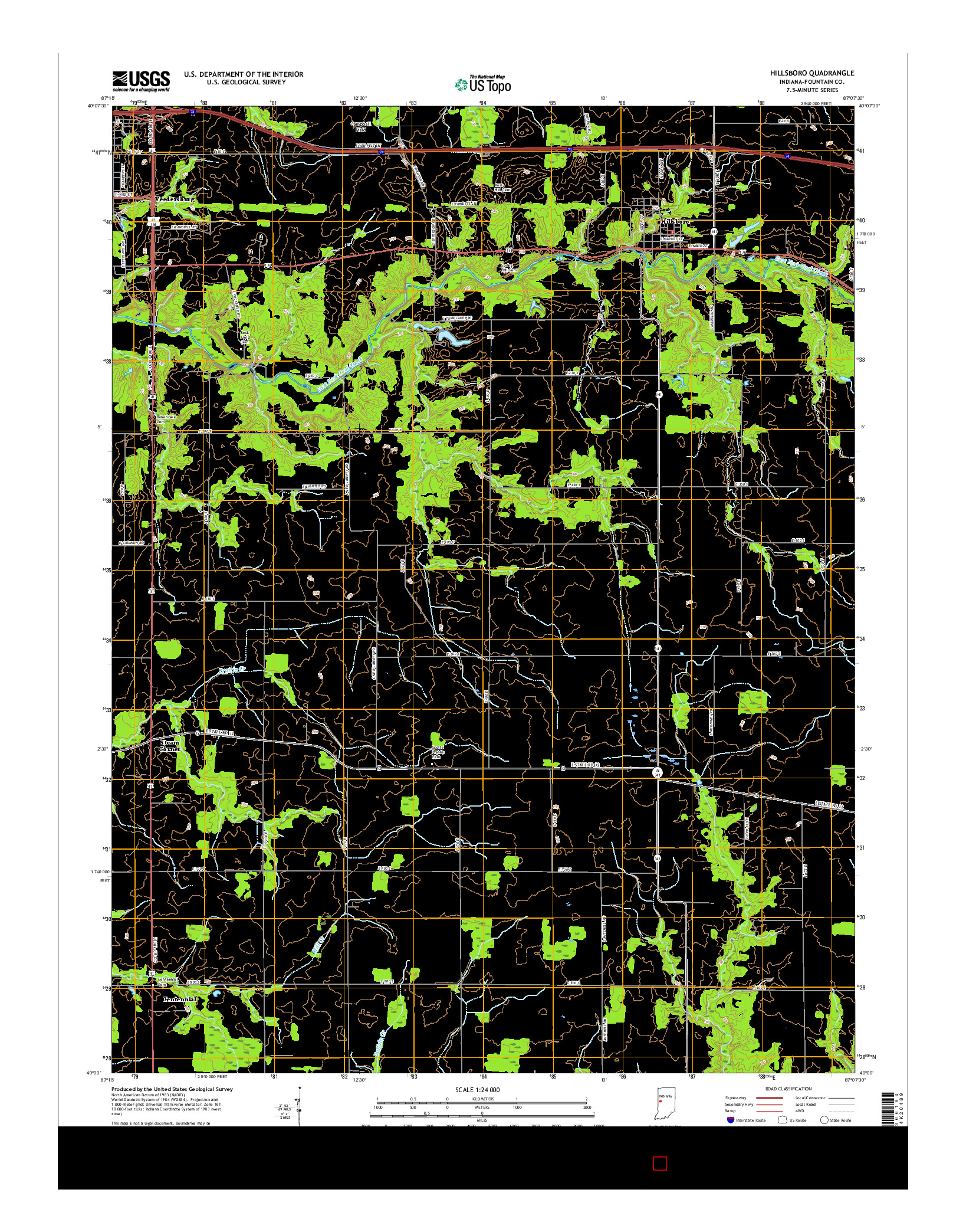 USGS US TOPO 7.5-MINUTE MAP FOR HILLSBORO, IN 2016