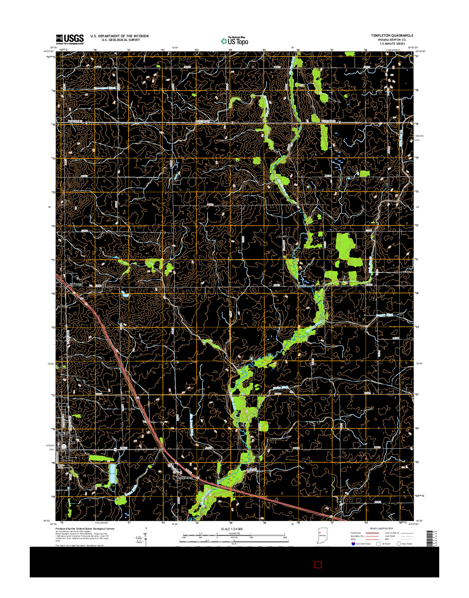 USGS US TOPO 7.5-MINUTE MAP FOR TEMPLETON, IN 2016