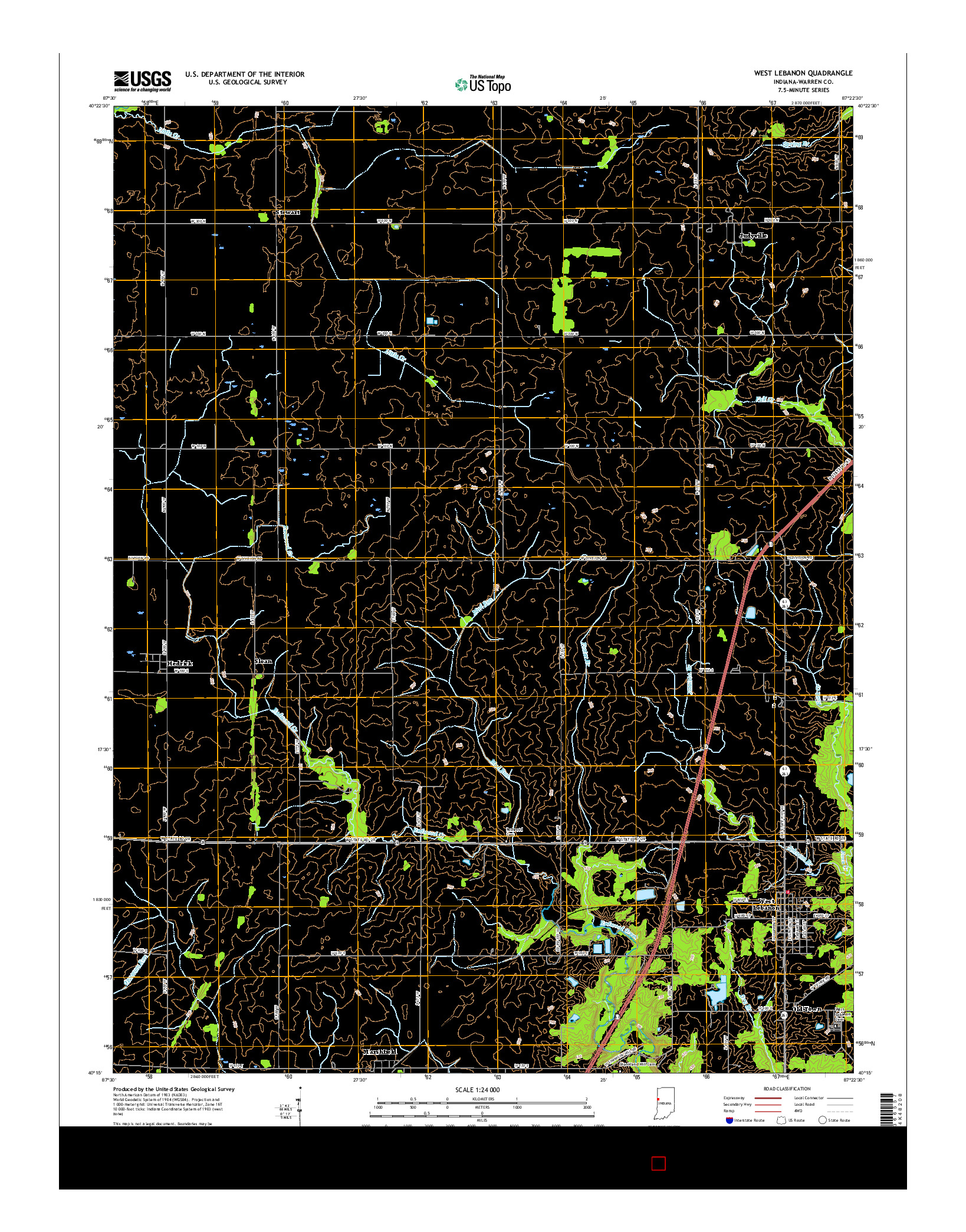 USGS US TOPO 7.5-MINUTE MAP FOR WEST LEBANON, IN 2016