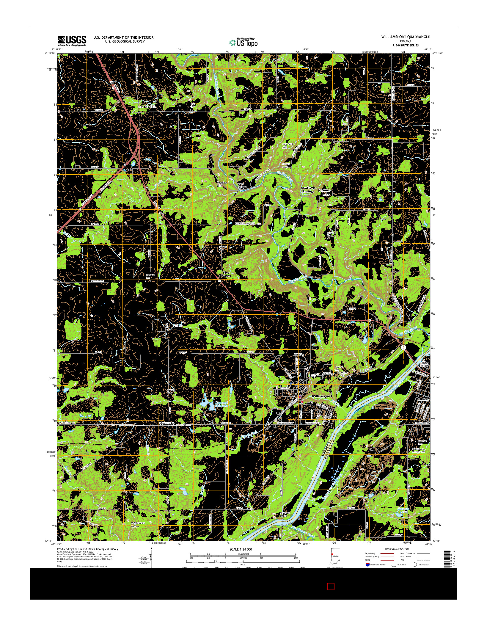 USGS US TOPO 7.5-MINUTE MAP FOR WILLIAMSPORT, IN 2016