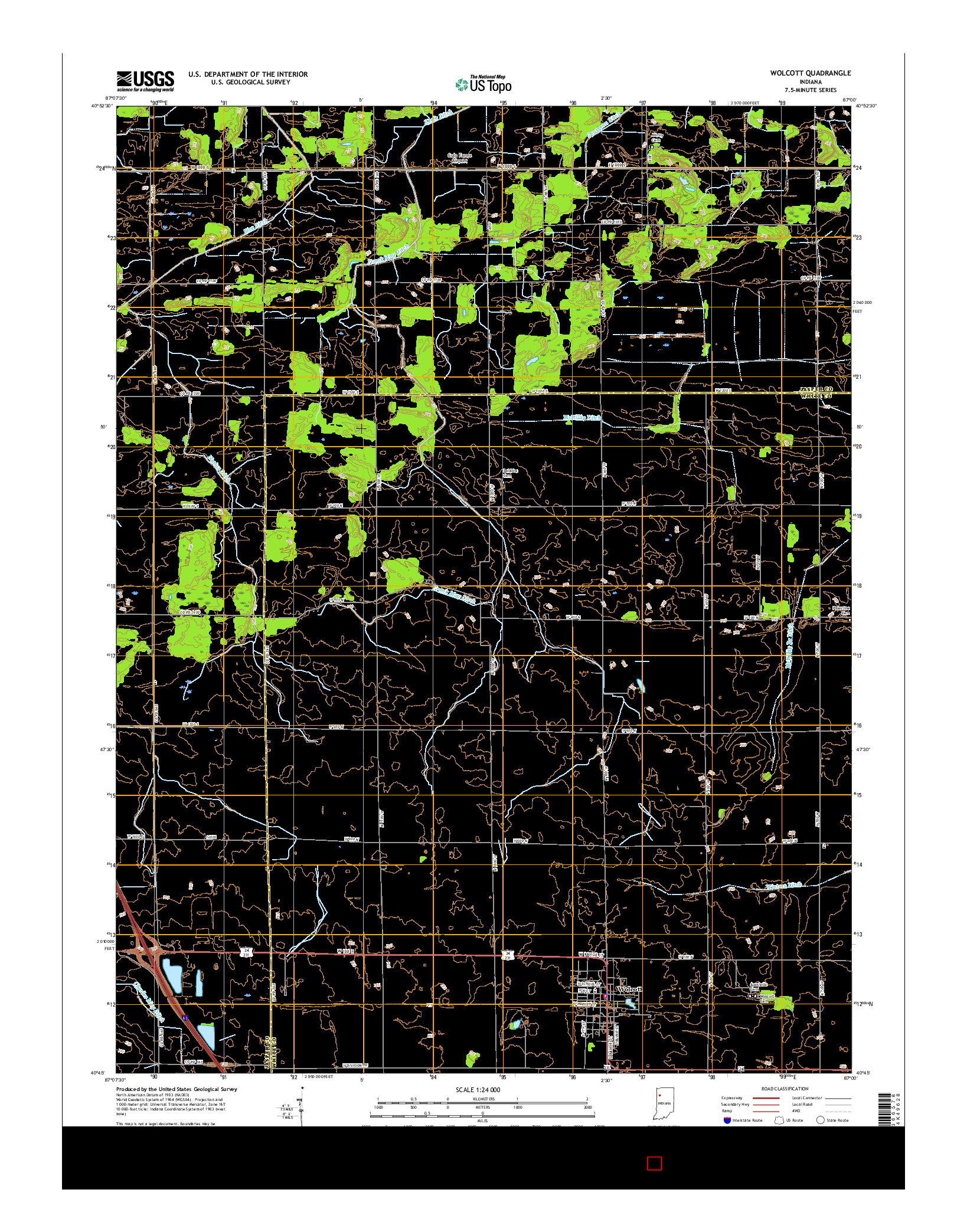 USGS US TOPO 7.5-MINUTE MAP FOR WOLCOTT, IN 2016