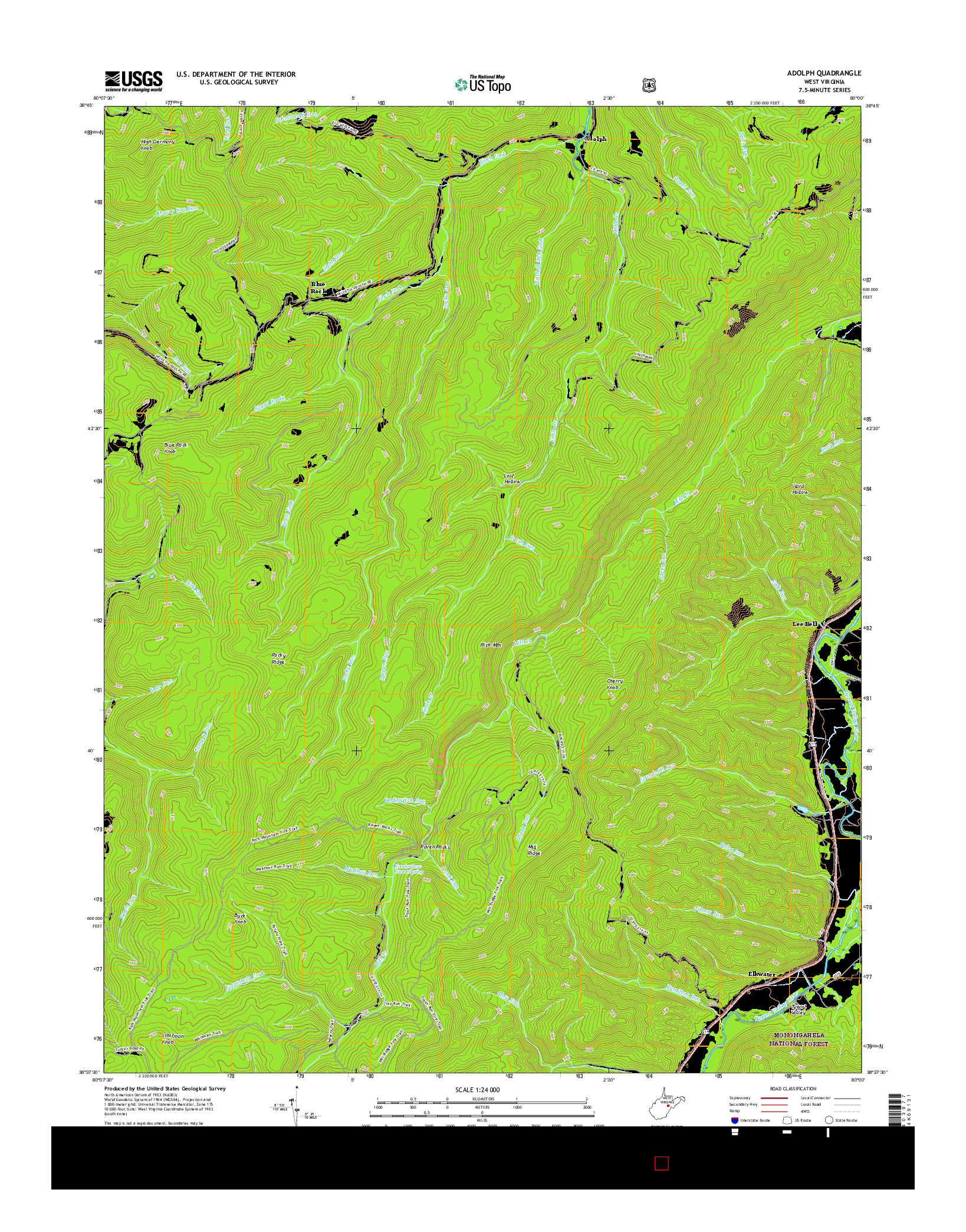 USGS US TOPO 7.5-MINUTE MAP FOR ADOLPH, WV 2016