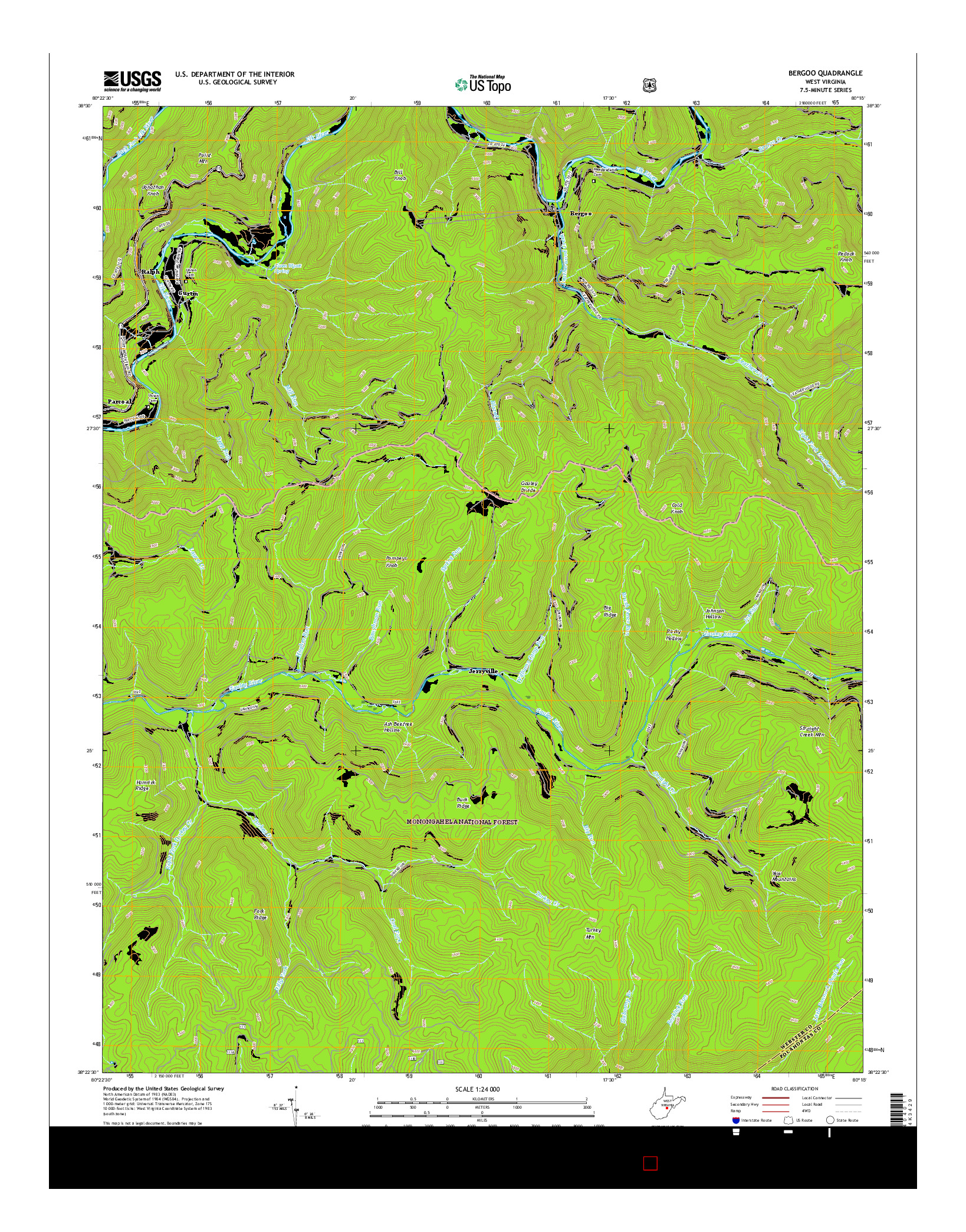 USGS US TOPO 7.5-MINUTE MAP FOR BERGOO, WV 2016