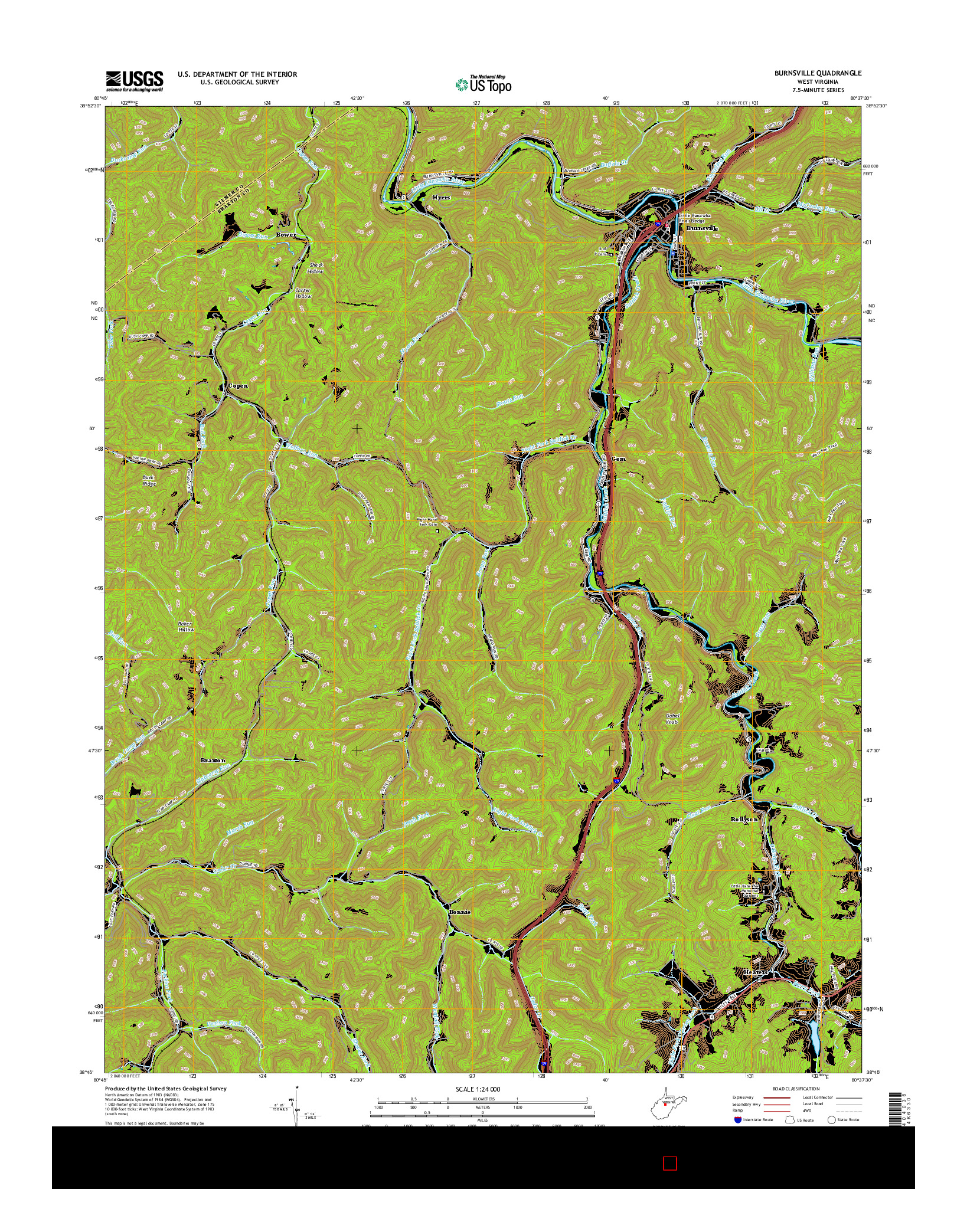 USGS US TOPO 7.5-MINUTE MAP FOR BURNSVILLE, WV 2016